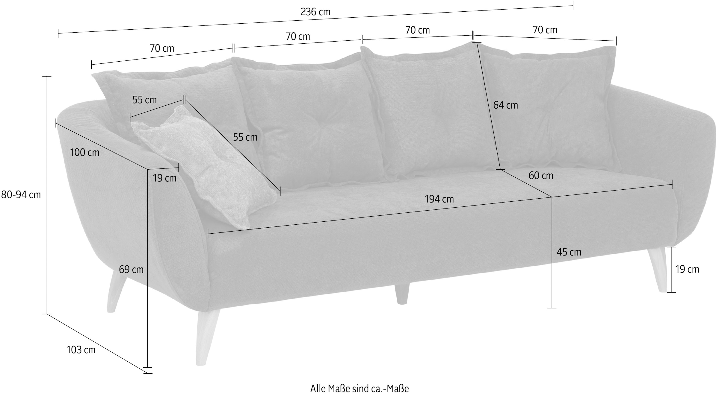 Home affaire 3-Sitzer »Baggio modern und romantisches Design, bequem«, Zierkissen inklusive