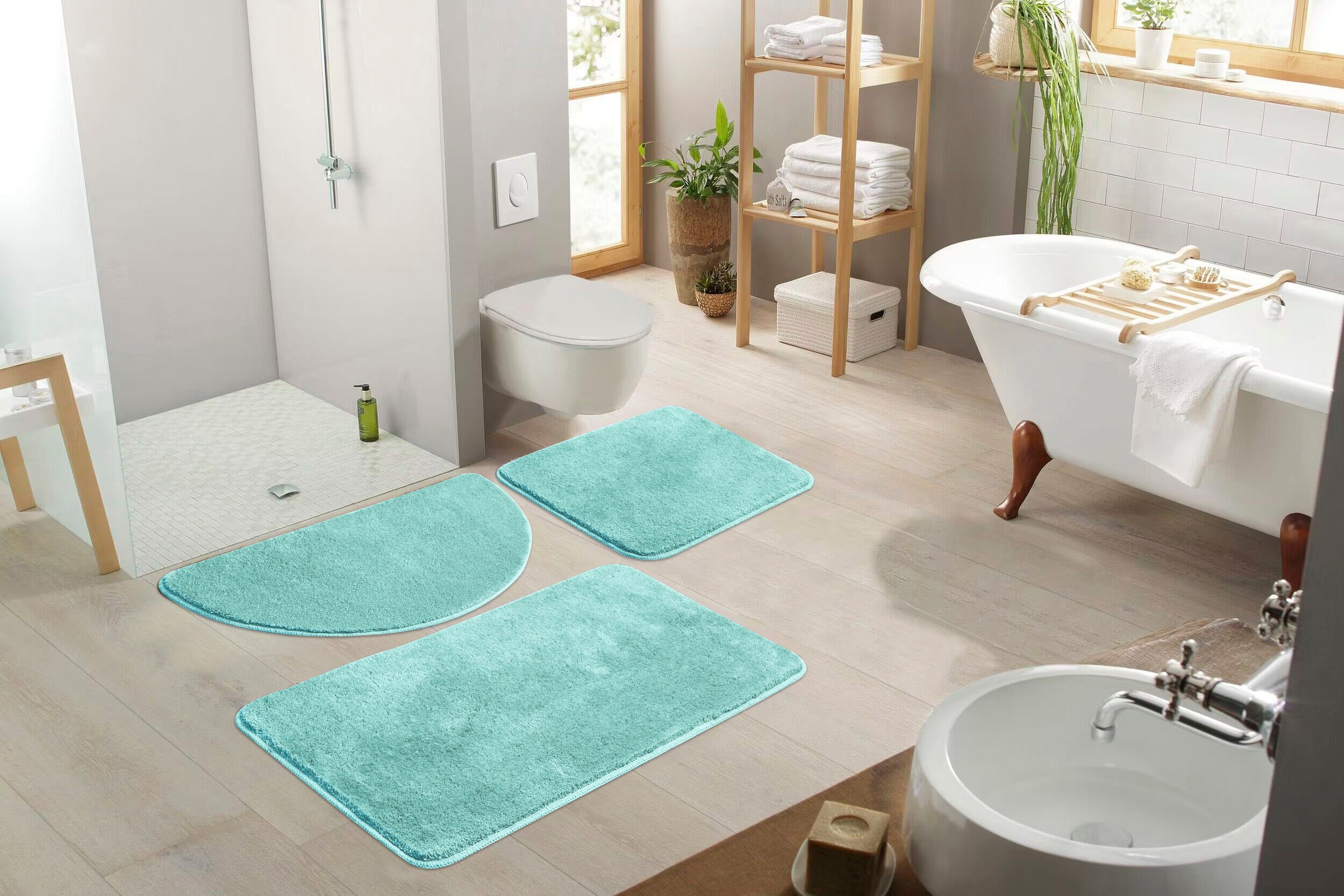 my home Badematte »Merida Kurzflor, Badteppich, Badvorleger, Badezimmer Teppich«, rutschhemmend beschichtet, fußbodenheizungsgeeignet-schnell trocknend-strapazierfähig, Badematten, Uni Farben, als halbrund und rechteckig erhältlich