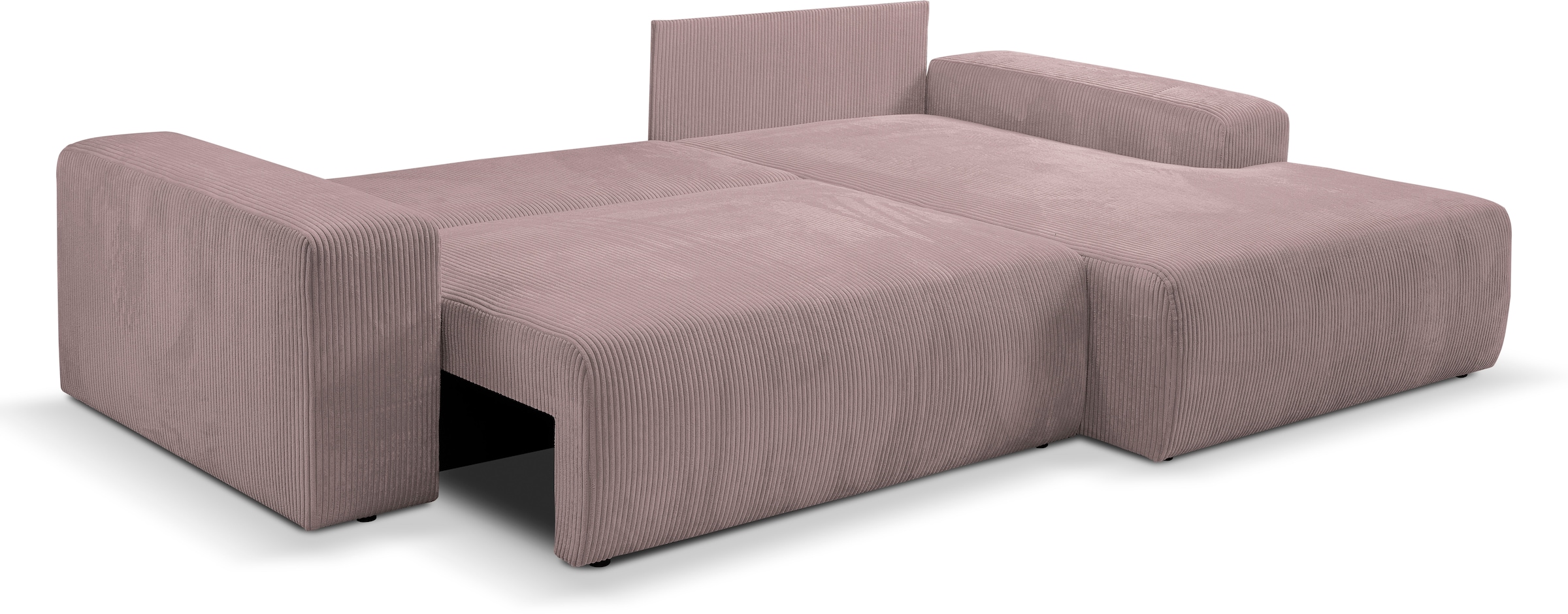 WERK2 Ecksofa »Rotterdam-L, kuschelweicher Cord oder Breitcord, L-Form, Breite 267 cm«, Design Ecksofa mit Schlaffunktion & Bettkasten, Cord, Rose