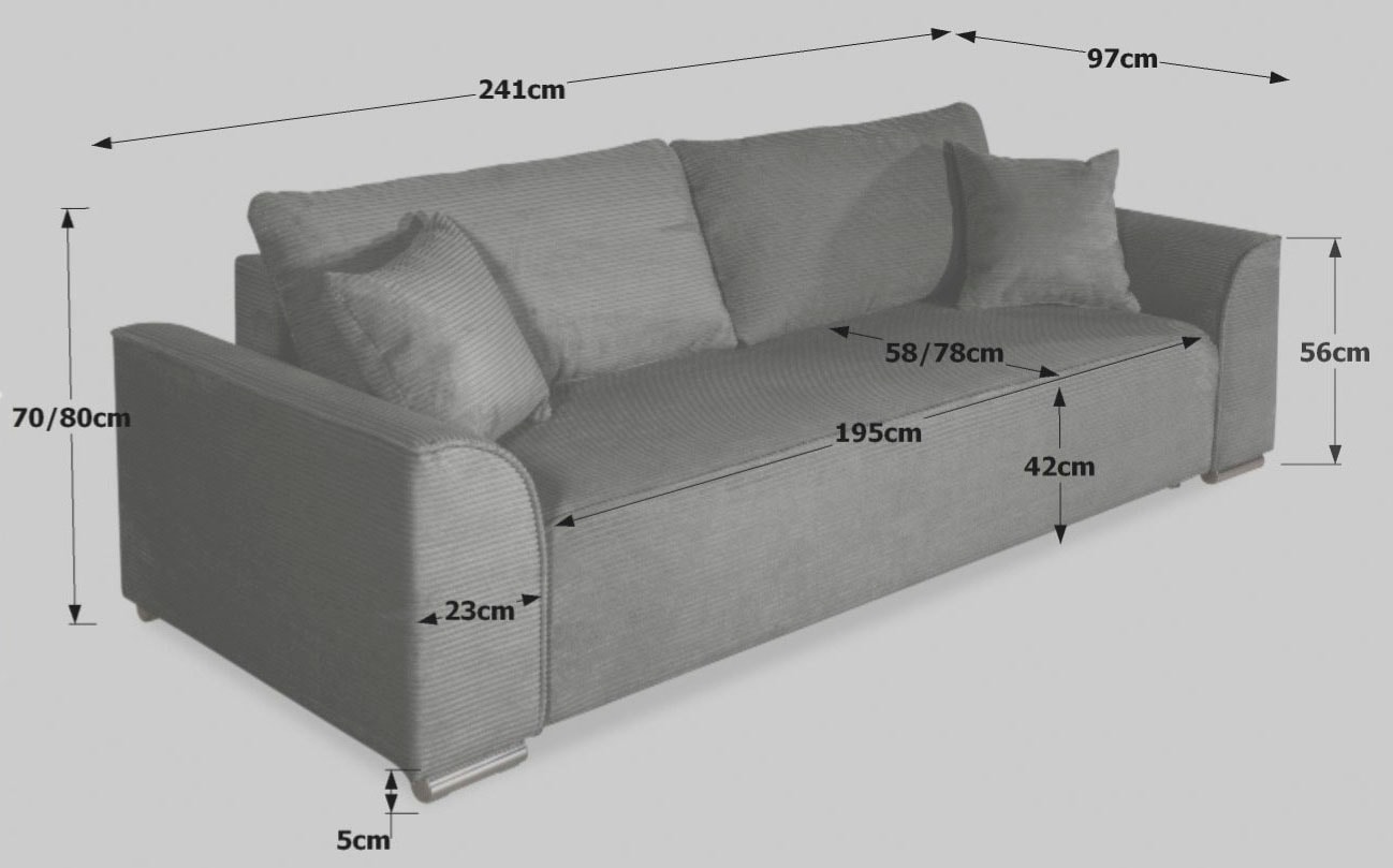 COLLECTION AB Schlafsofa »Sara B: 241 cm, Liegefl. 137x195 cm, Bettkasten, optional mit Topper« Schlaffunktion, Couch mit Bonnellfederkern, Gästebettfunktion
