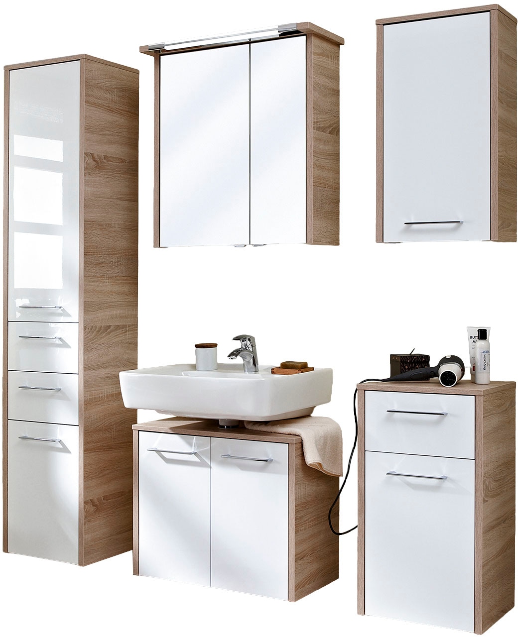 Saphir Badmöbel-Set »Quickset 382 5-teilig, Waschbeckenunterschrank mit LED günstig online kaufen