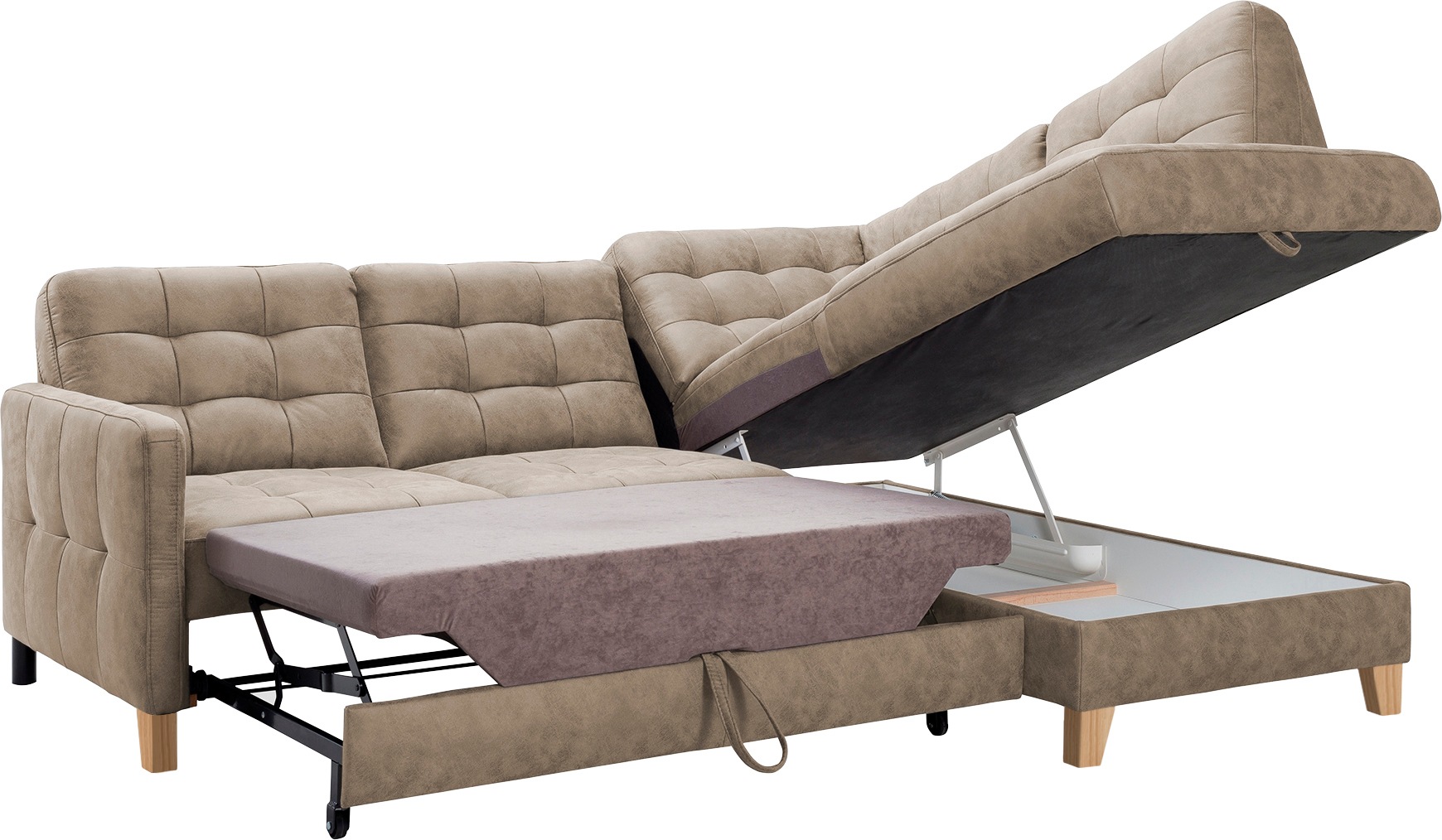 exxpo - sofa fashion Ecksofa »Elio, kompakt und komfortabel, bequem, zeitloses Design, L-Form«, wahlweise mit Bettfunktion und Bettkasten