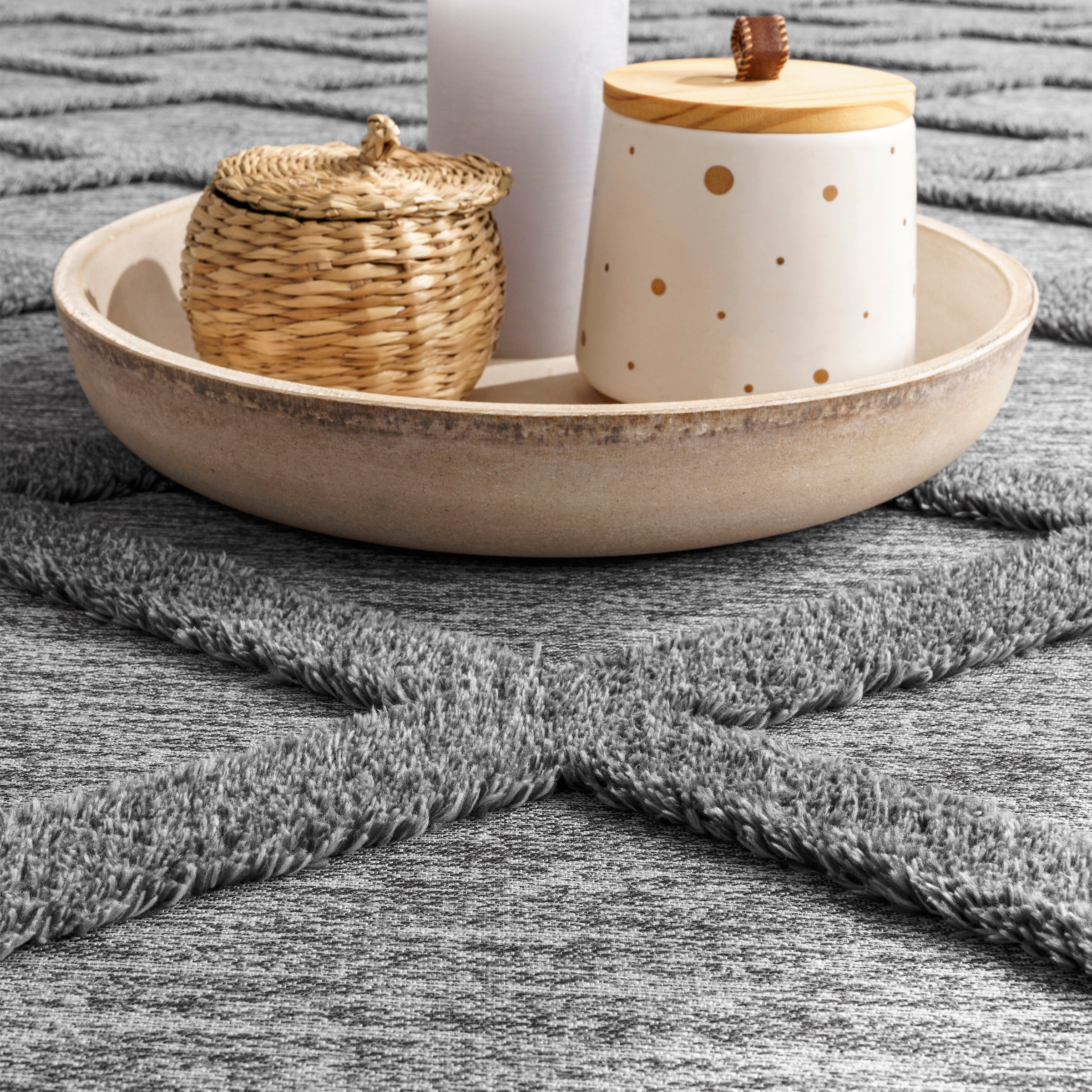 Paco Home Teppich »Utrecht 642«, rechteckig, 4 mm Höhe, Kurzflor, Uni Farben, 3D-Design, Rauten Muster, Hoch-Tief Effekt
