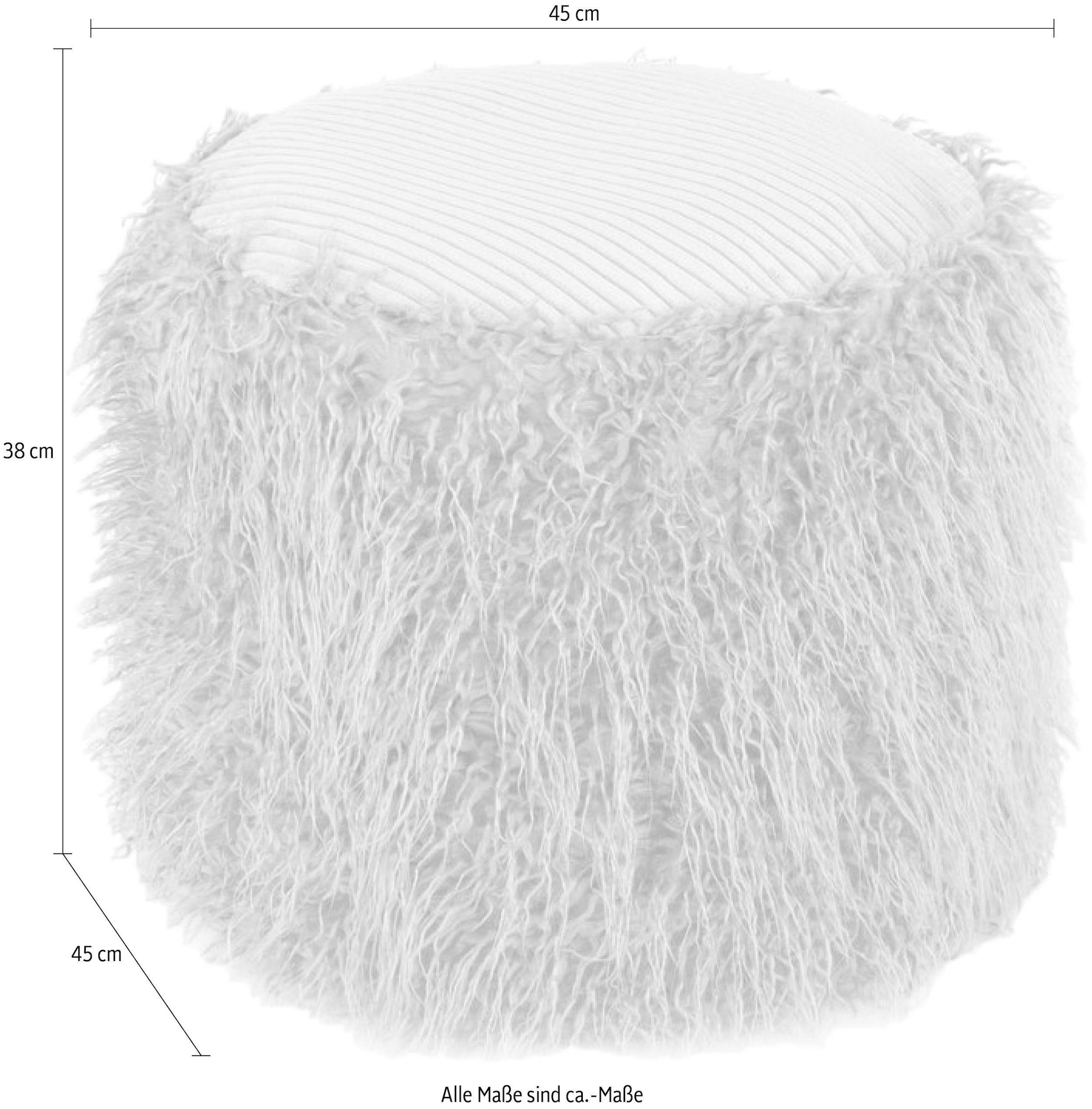 Kayoom Pouf »Fellpouf Bobtail 125, Fellhocker in zweifarbigem Design«, (1 St.), modern, dekorativ, kindersicherer Reißverschluss an der Unterseite