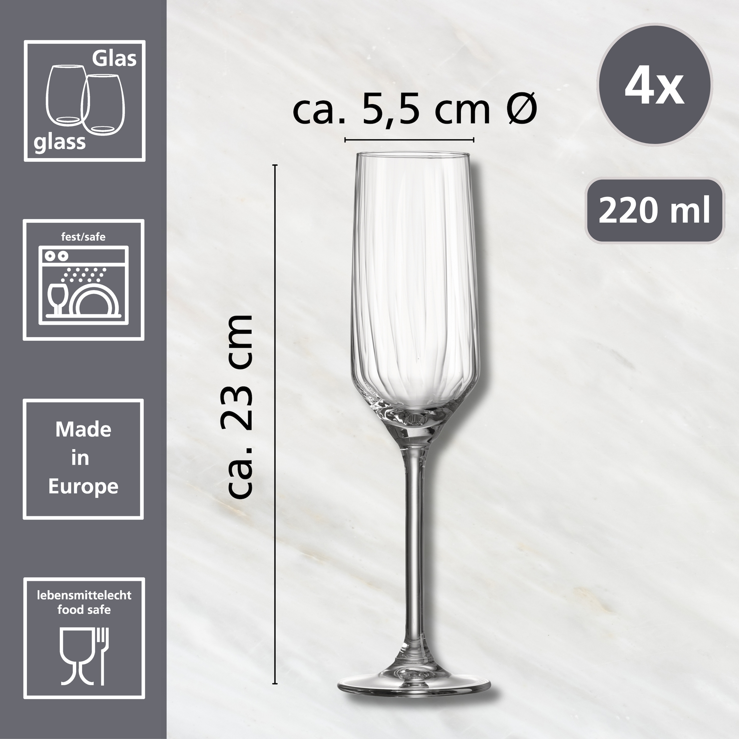 Ritzenhoff & Breker Sektglas »Jive«, (Set, 4 tlg.), 4er Set, je 220 ml