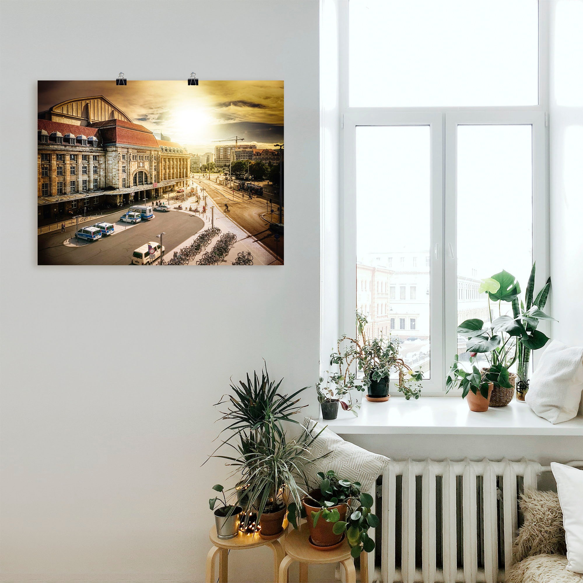 Artland Wandbild »Hauptbahnhof Leipzig im Sonnenuntergang«, Gebäude, (1 St.), als Alubild, Leinwandbild, Wandaufkleber oder Poster in versch. Größen