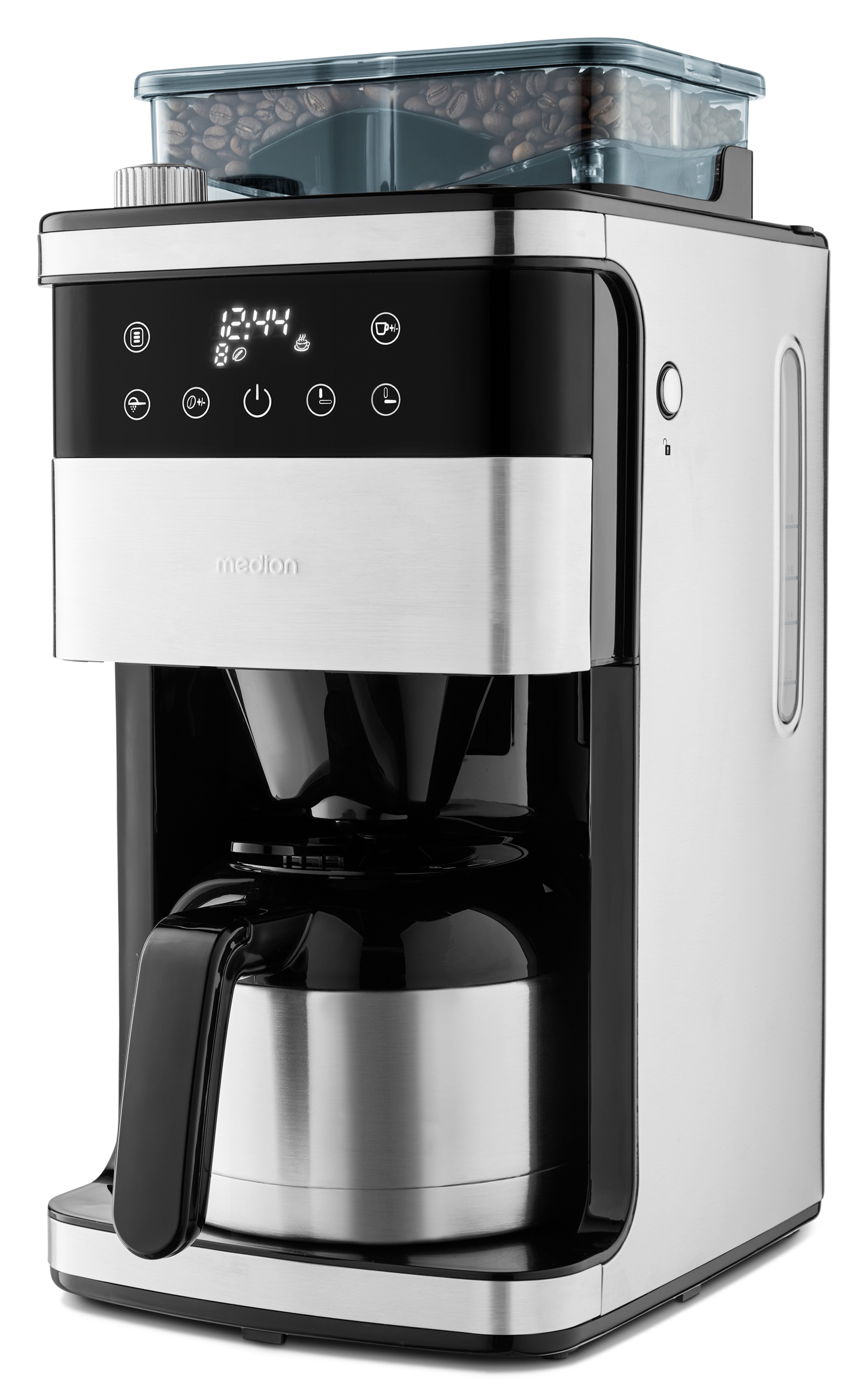 Medion® Filterkaffeemaschine »MD 19911, 8 Mahlstufen, 1 L Wassertank, Thermoskanne, Timerfunktion«, Permanentfilter, Tropfstopp, automatische Abschaltung