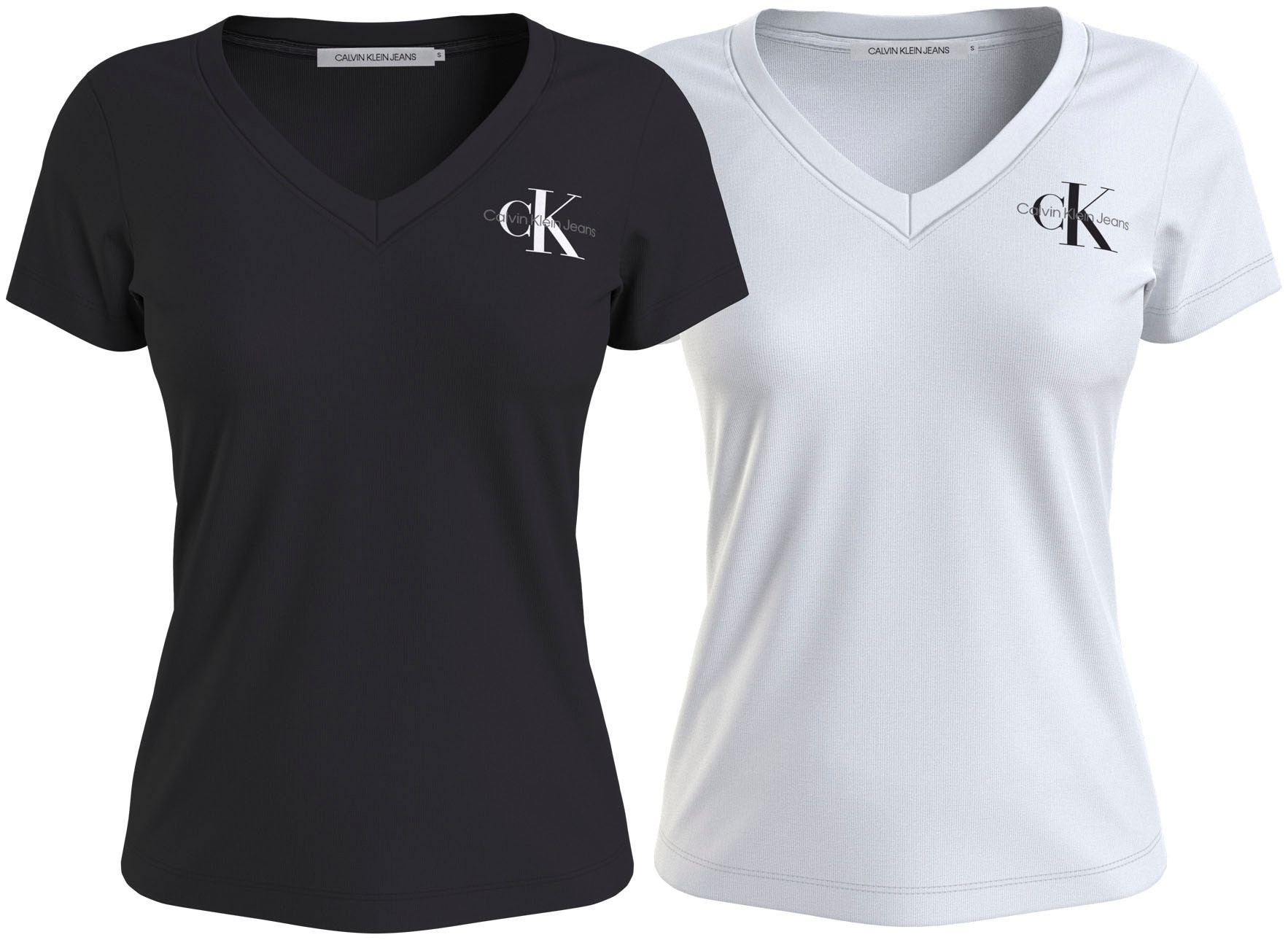 Calvin Klein Jeans T-Shirt »2-PACK MONOLOGO V-NECK TEE«, (Packung, 2er-Pack), mit Logomarkenlabel