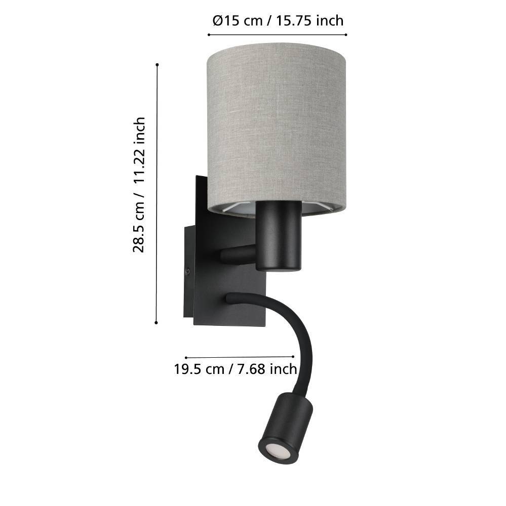 EGLO Wandleuchte »PASTERI« E27 | LED-Board 1 Stk. Warmweiß Wandlampe, Spot, Metall und Textil, E27