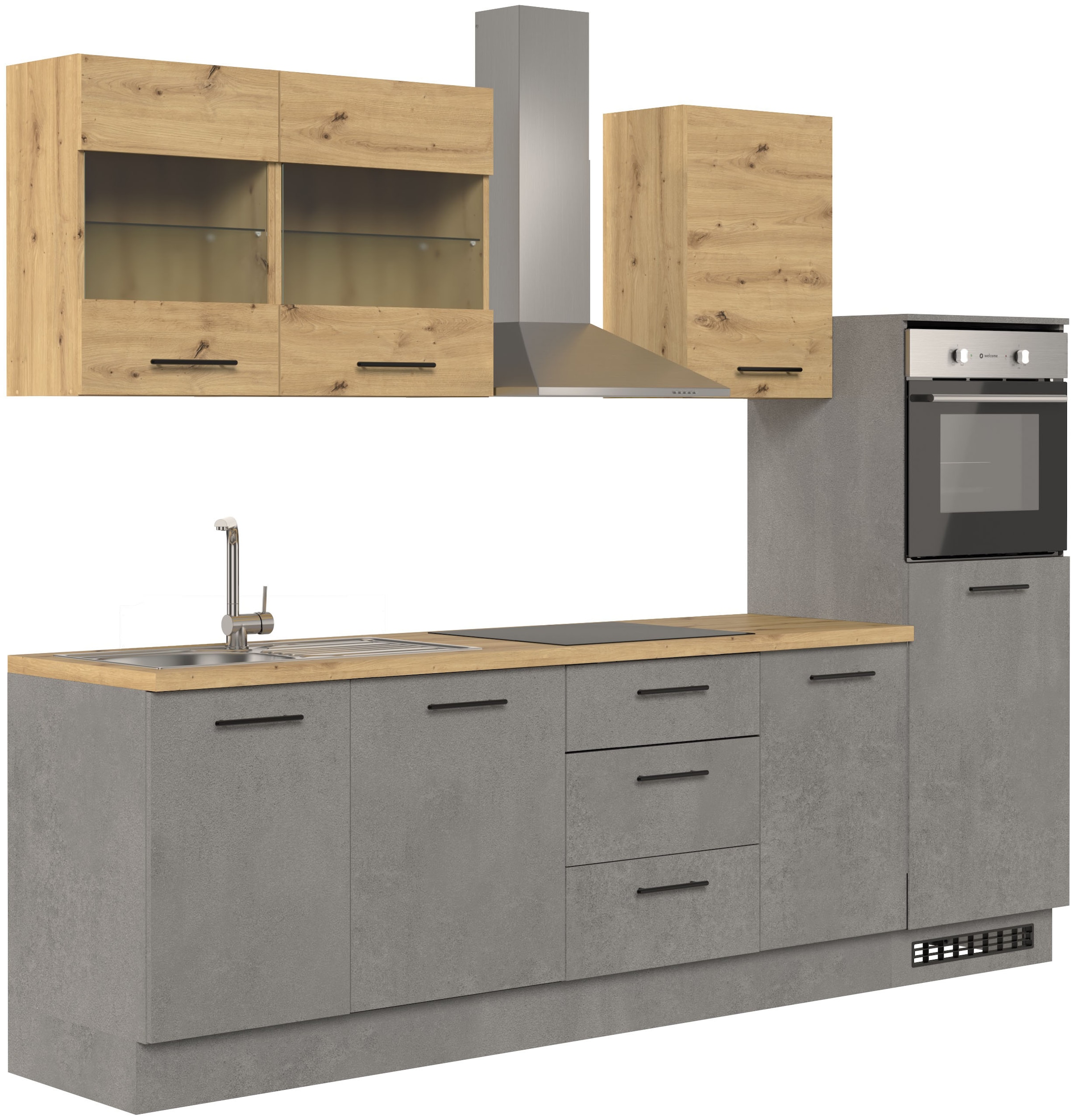 BASIC by Balculina Küchenzeile »Capri B/T/H 280x60x218 cm« Breite 280 cm, wahlweise mit edelstahlfb. oder schwarzen E-Geräten