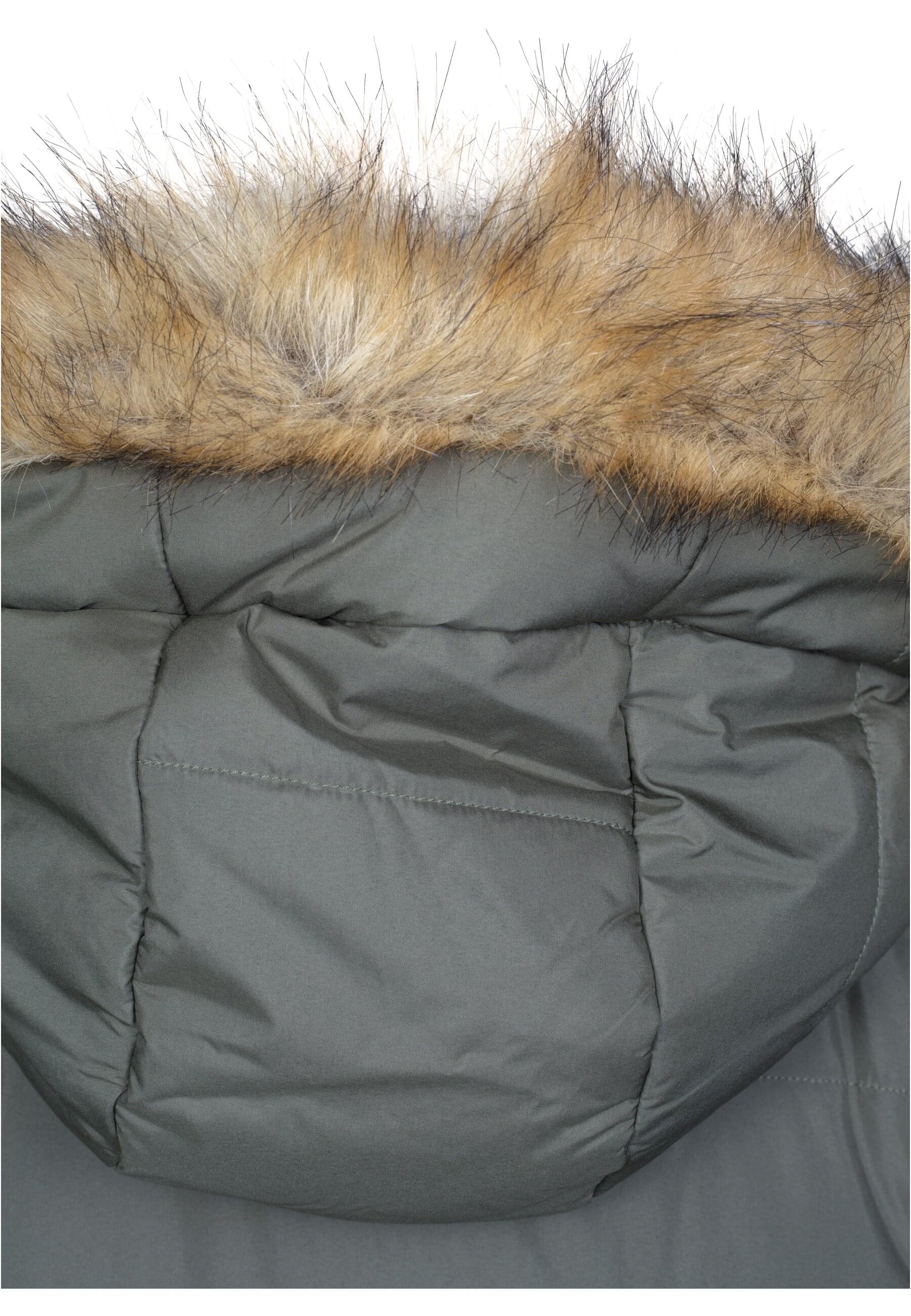 URBAN CLASSICS Winterjacke »Urban Classics Damen Ladies Oversize Faux Fur Puffer Coat« 1 Stk. tlg. mit Kapuze