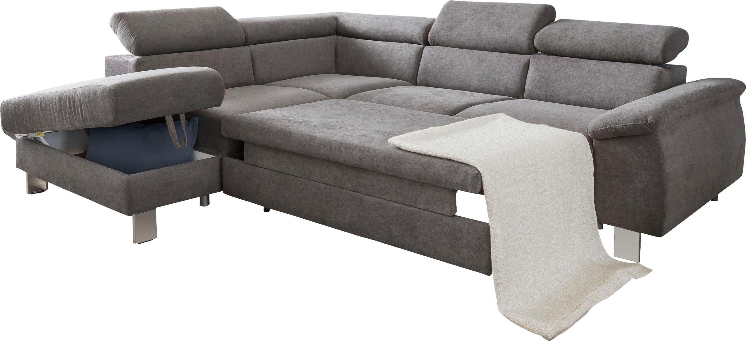 COTTA Polstergarnitur »Komaris L-Form«, (Set), Set bestehend aus: Ecksofa mit Kopfteilverstellung & Hocker