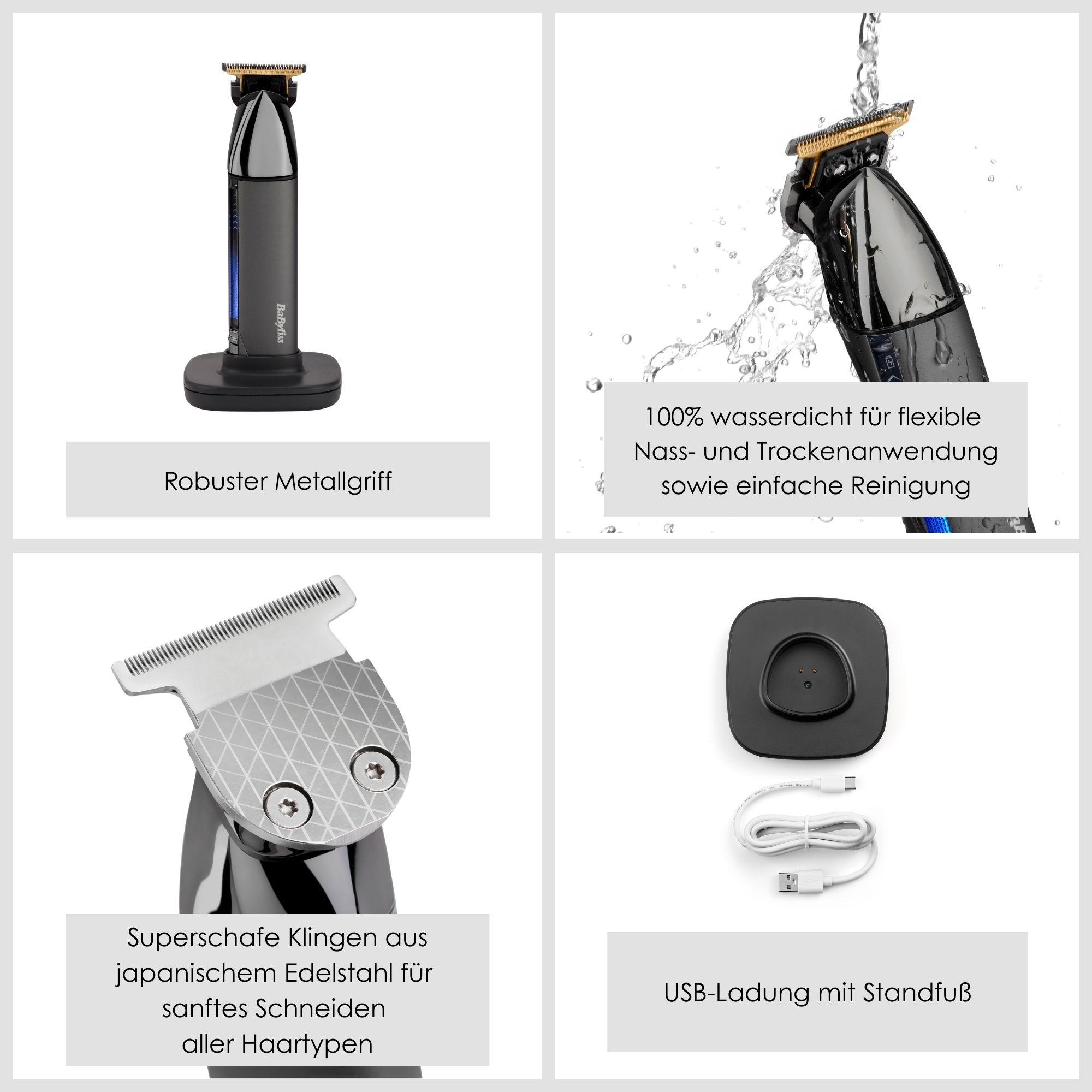 BaByliss Bartschneider »BaByliss Super-X Metal Barttrimmer, Bartschneider, wasserdicht, T996E« 2 Aufsätze Japanischer Stahl, 2 Kammaufsätze mit 6 Positionen 1–6mm, kabellos