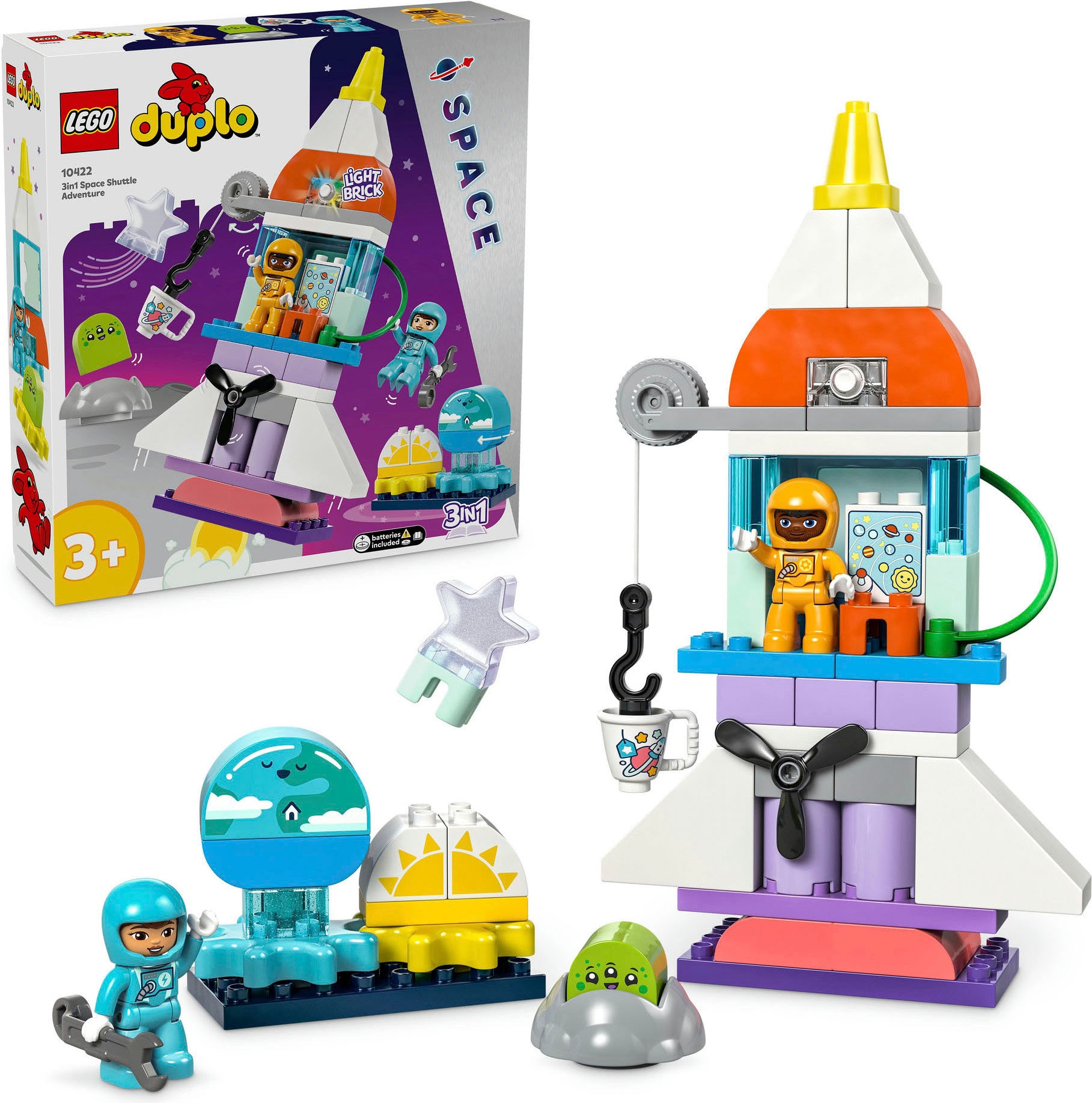 LEGO® Konstruktionsspielsteine »3in1 Spaceshuttle für viele Abenteuer (10422), LEGO DUPLO Town«, (58 St.), Made in Europe
