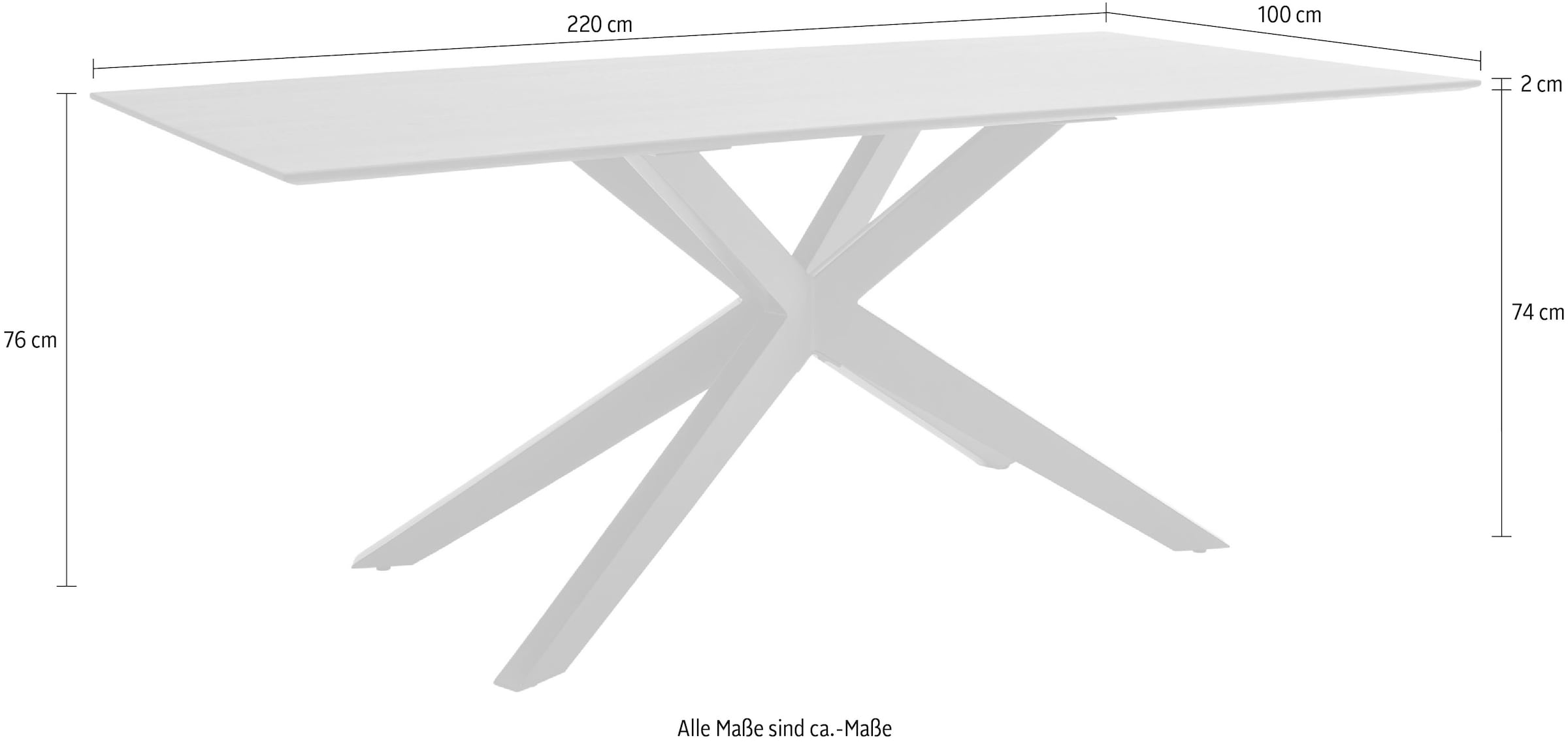 Musterring Esstisch, mit fester Platte in Barock-Eiche massiv, 20mm, Eisengestell schwarz