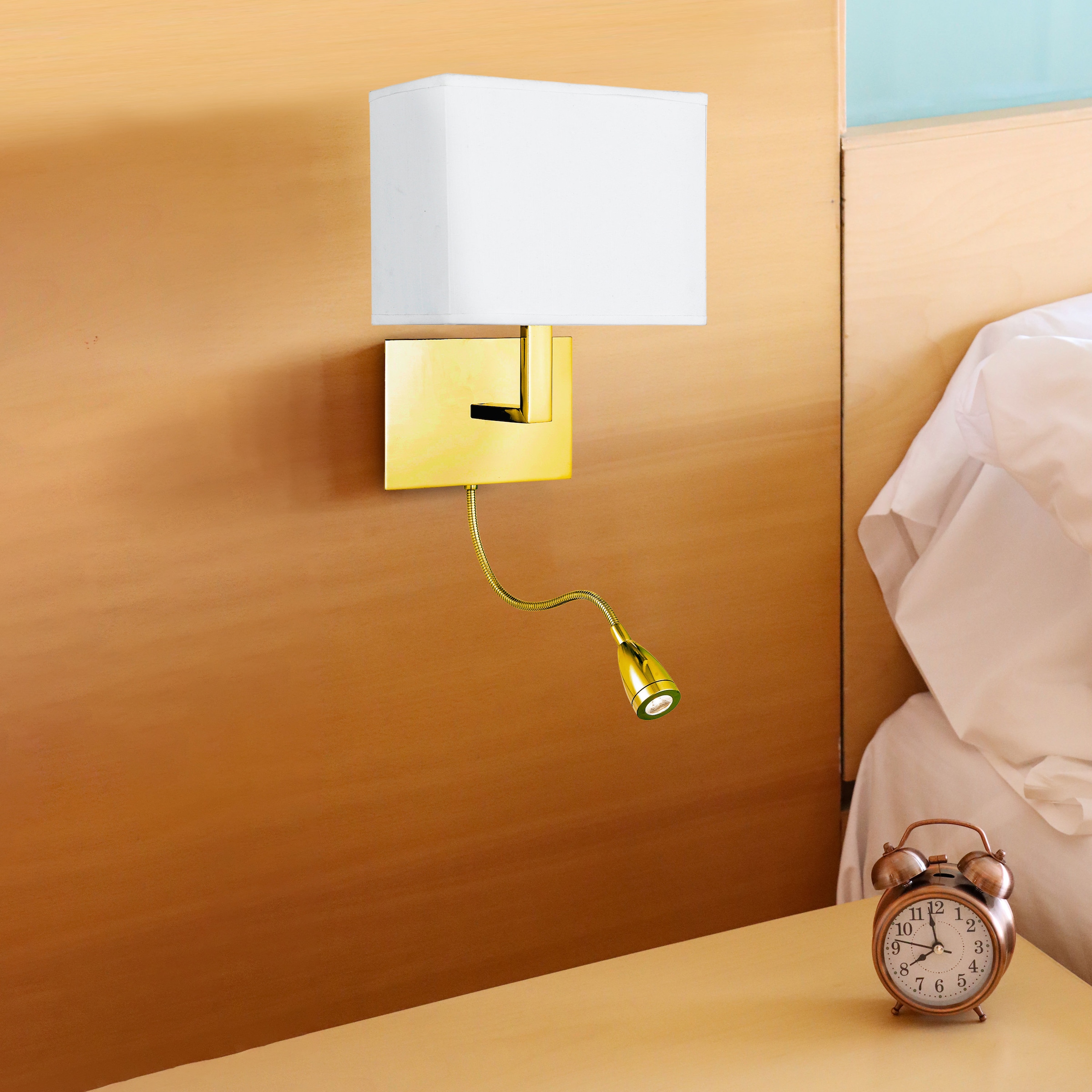 Searchlight Wandleuchte »Hotelwandlampe mit LED-Leselampe - Metall und Stoffschirm« E27 1 Stk.