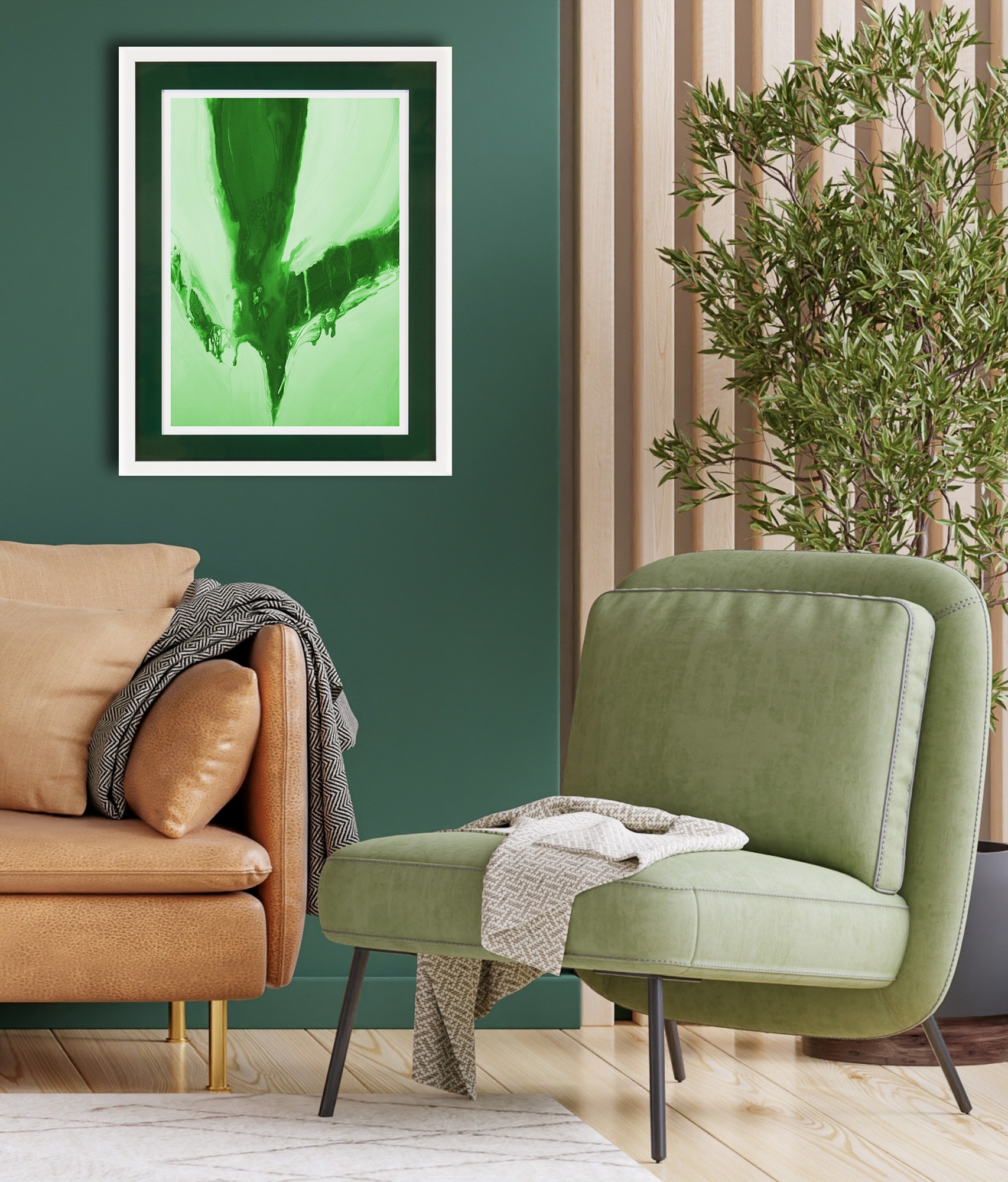 queence Bild mit Rahmen »Abstrakt, dunkelgrün« Abstrakt   Abstrakte   Kunst günstig online kaufen