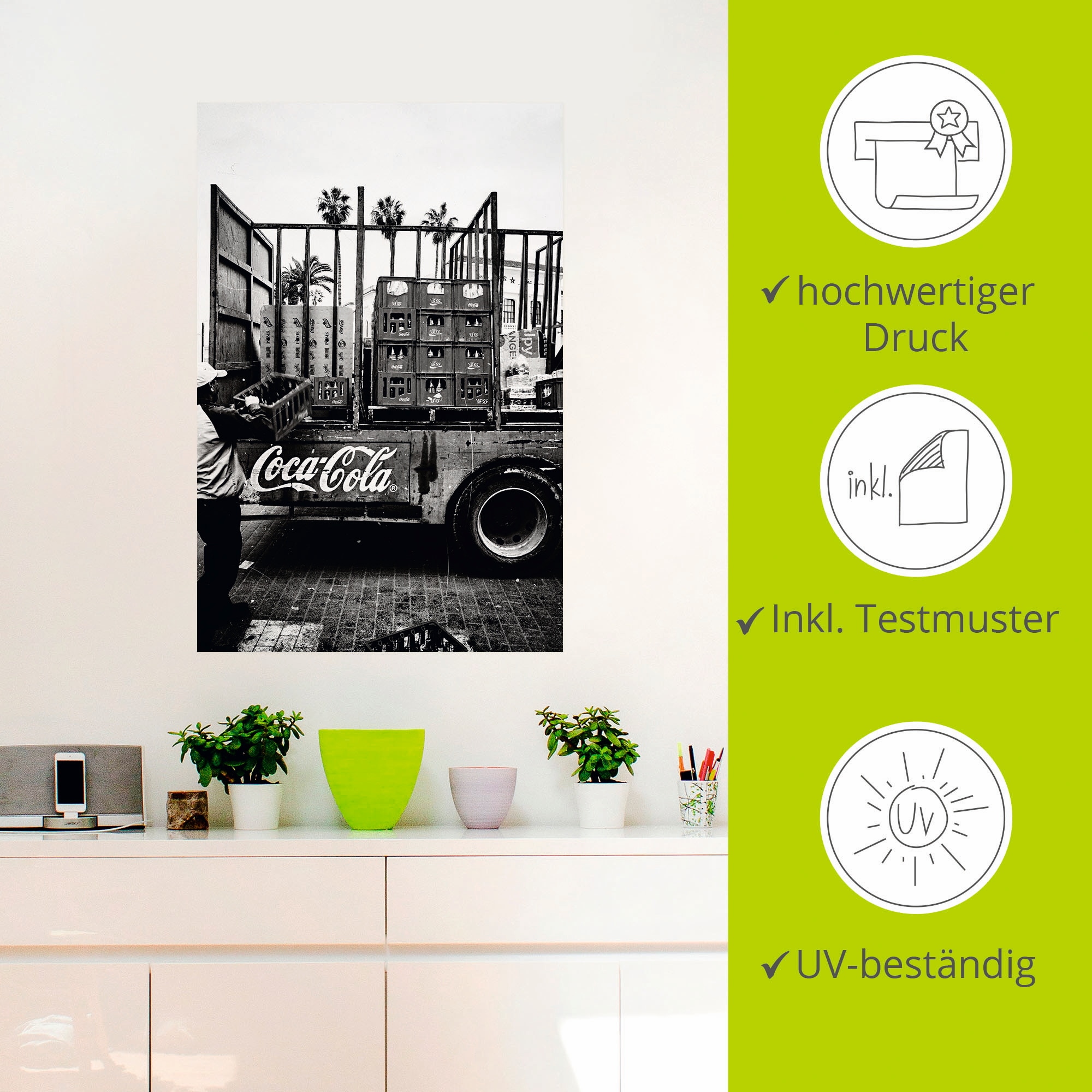 Artland Wandbild »CocaCola-LKW in El Jadida - Marokko«, Auto, (1 St.), als Alubild, Outdoorbild, Leinwandbild, Poster, Wandaufkleber