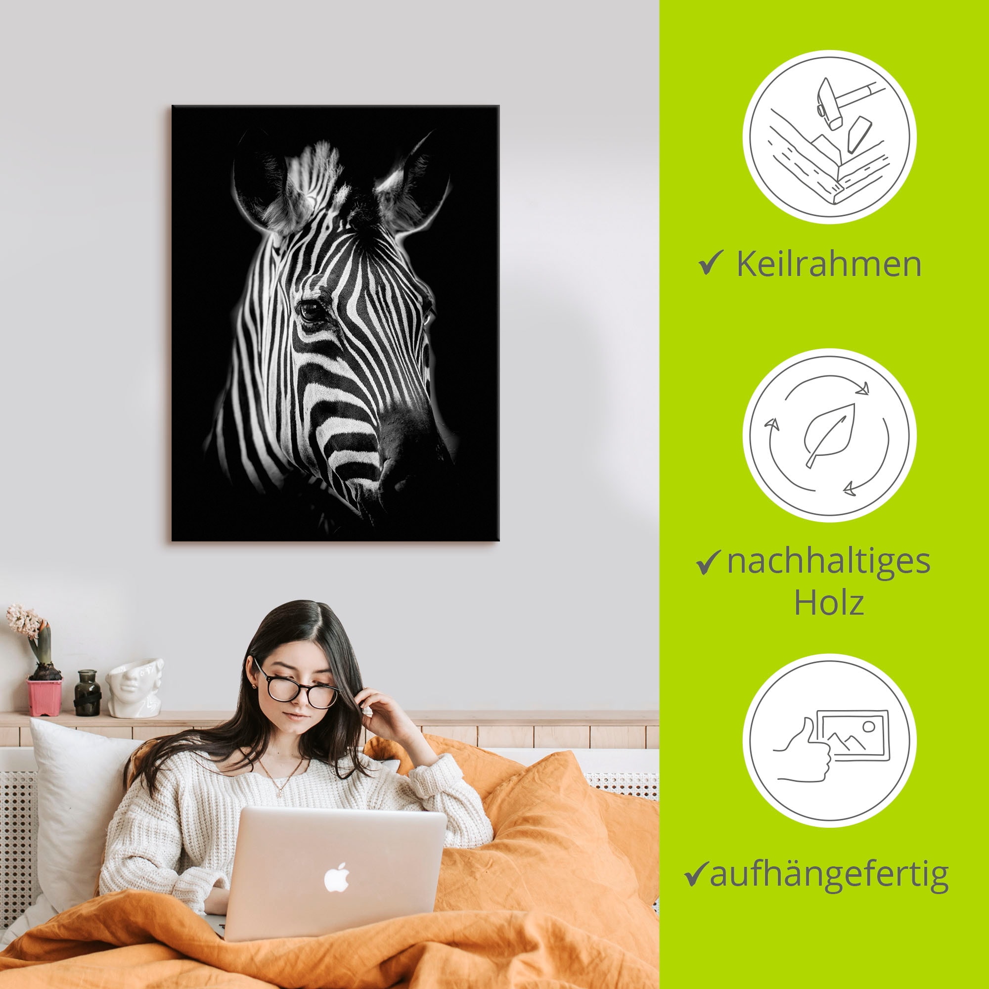 Artland Wandbild »Zebra«, Zebra Bilder, (1 St.), als Alubild, Outdoorbild, Leinwandbild, Poster, Wandaufkleber