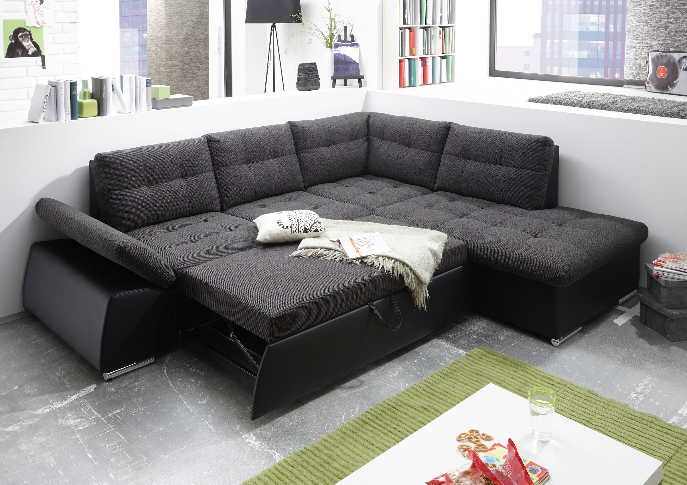 ED EXCITING DESIGN Ecksofa »Jakarta L-Form«, mit Bettfunktion, Armteilverstellung, Kopfstützen & 2 Nierenkissen