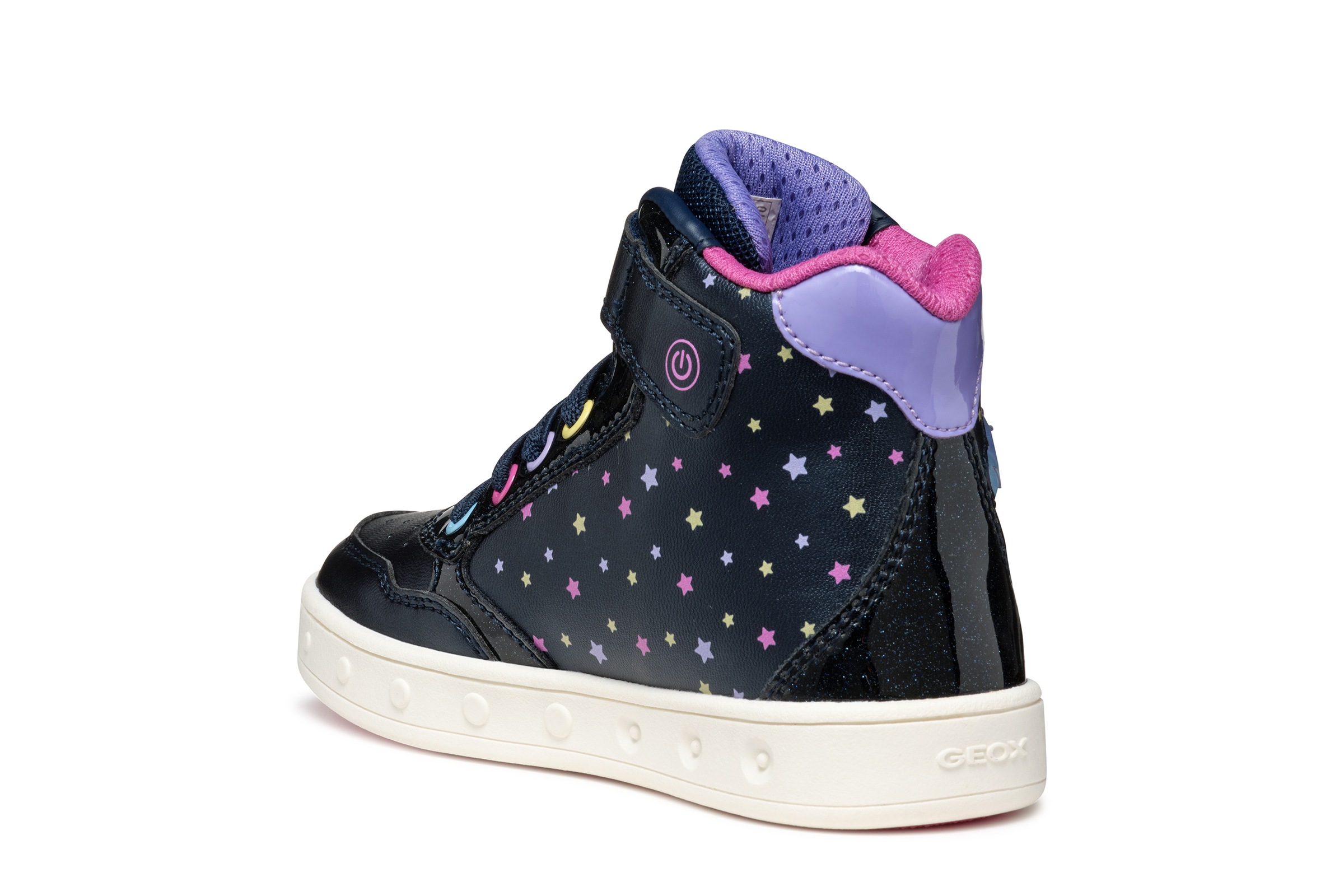 Geox Sneaker »J SKYLIN GIRL Blinkschuh«, Schnürboots, Blinkschuh mit Glitzer und Blinkfunktion
