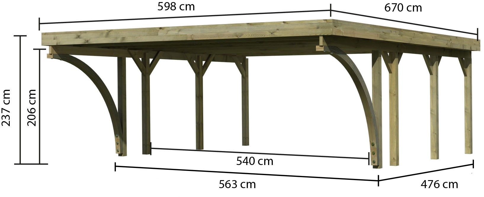 Karibu Doppelcarport »»Classic 2 SET« PVC-Dach Variante C, mit zwei Einfahrtsbogen«, Masivholz, 540 cm, KDI, aus Masivholz