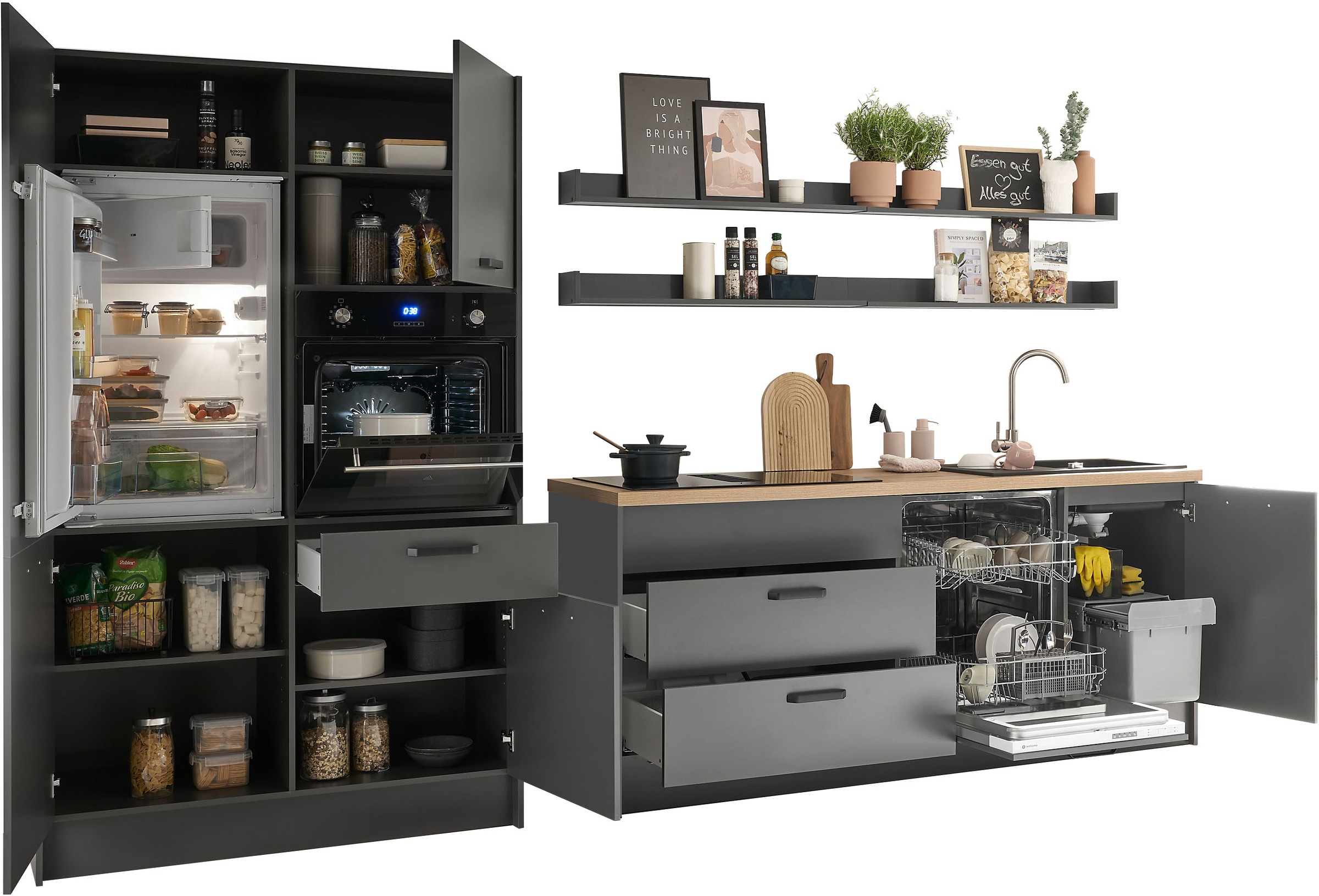 BASIC by Balculina Küchenzeile »Mykonos, Küchenzeile BxHxT 326x205x60«, Breite 326 cm, wahlweise mit E-Geräten, mit Softclose-Funktion