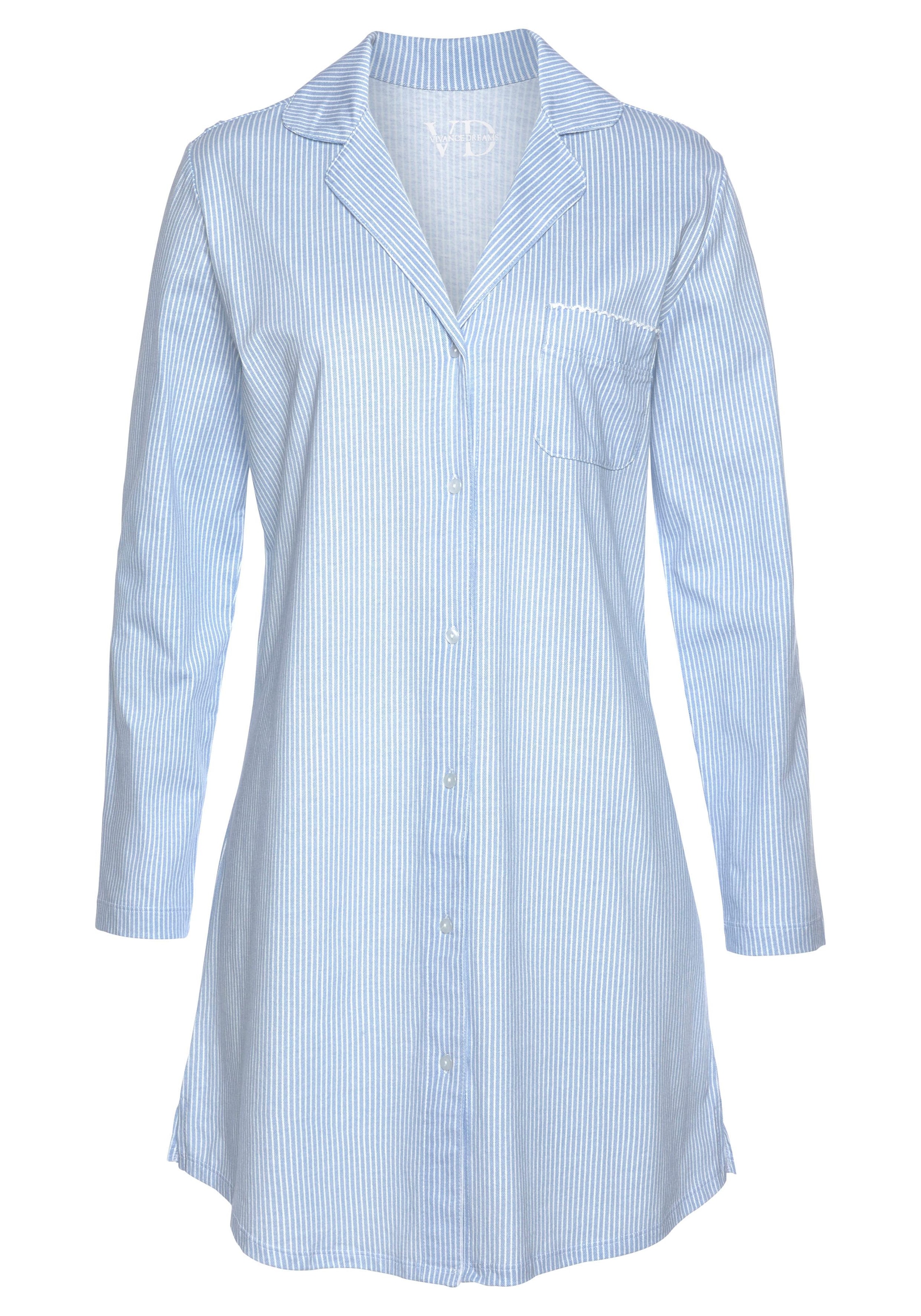 Vivance Dreams Nachthemd Brusttasche | aufgesetzte Tasche mit feinem Karo-Muster