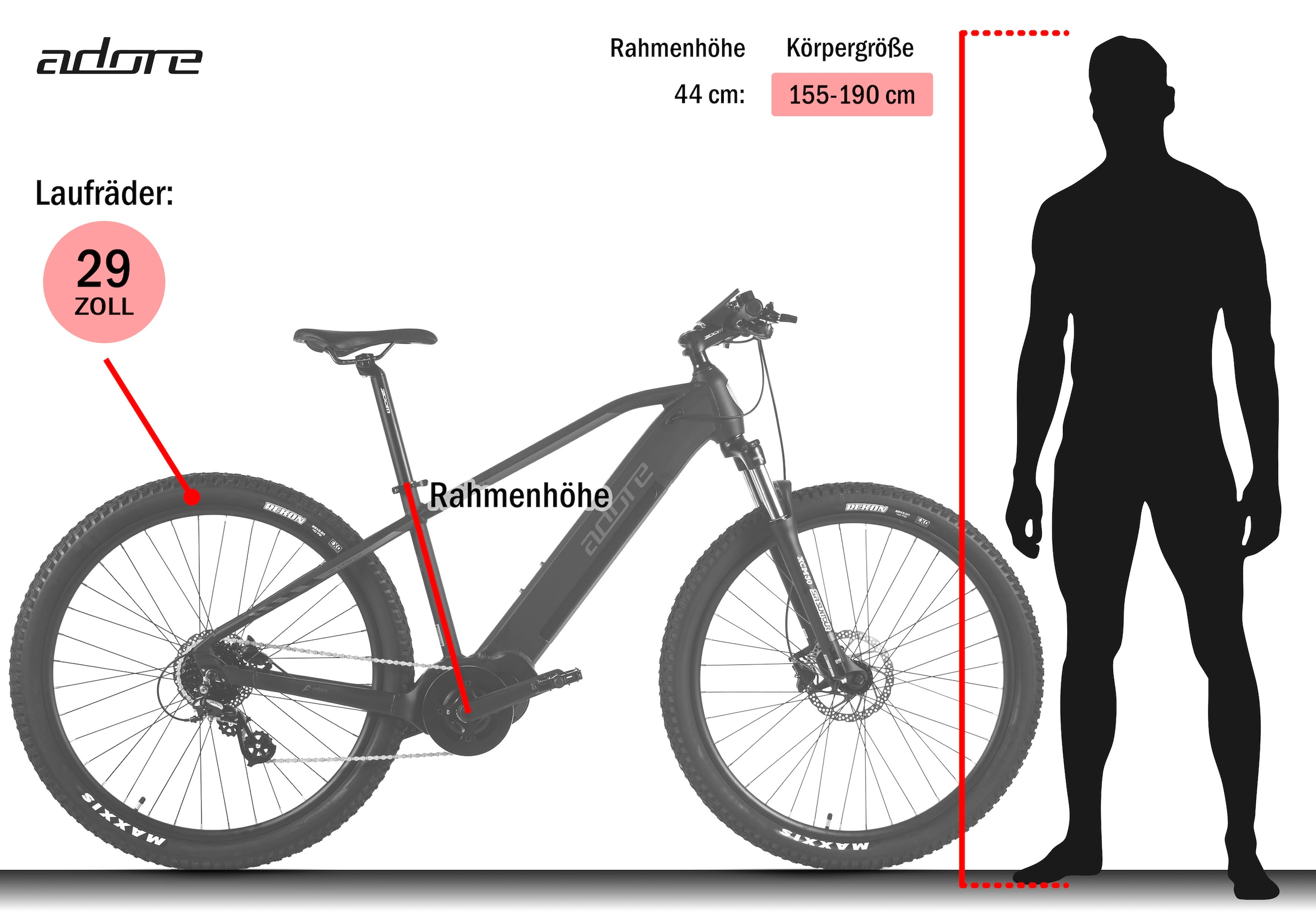 Adore »Hardtail 29" GX-950 Mittelmotor 75NM / 15Ah schwarz matt« 8 Gang Shimano Altus Schaltwerk Kettenschaltung Mittelmotor 250 W Pedelec, Elektrofahrrad für Damen und Herren, MTB