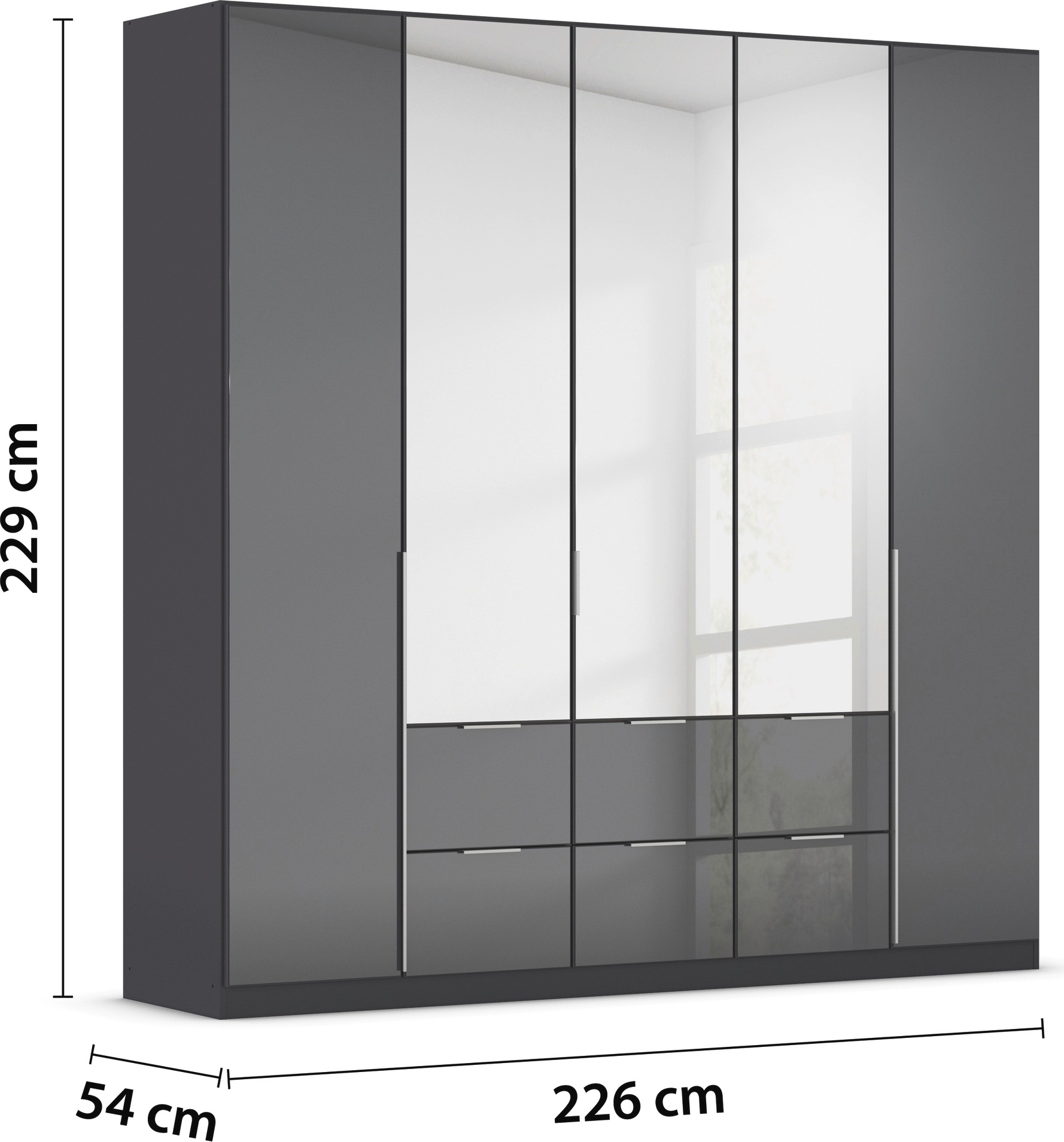 rauch Drehtürenschrank »Kleiderschrank Kleiderschränke Schrank Garderobe AGORDO mit Glasfront«, (in zwei Griff-Farben mit Glasfront), mit Außenschubkästen, in 6 Breiten und 2 Höhen MADE IN GERMANY