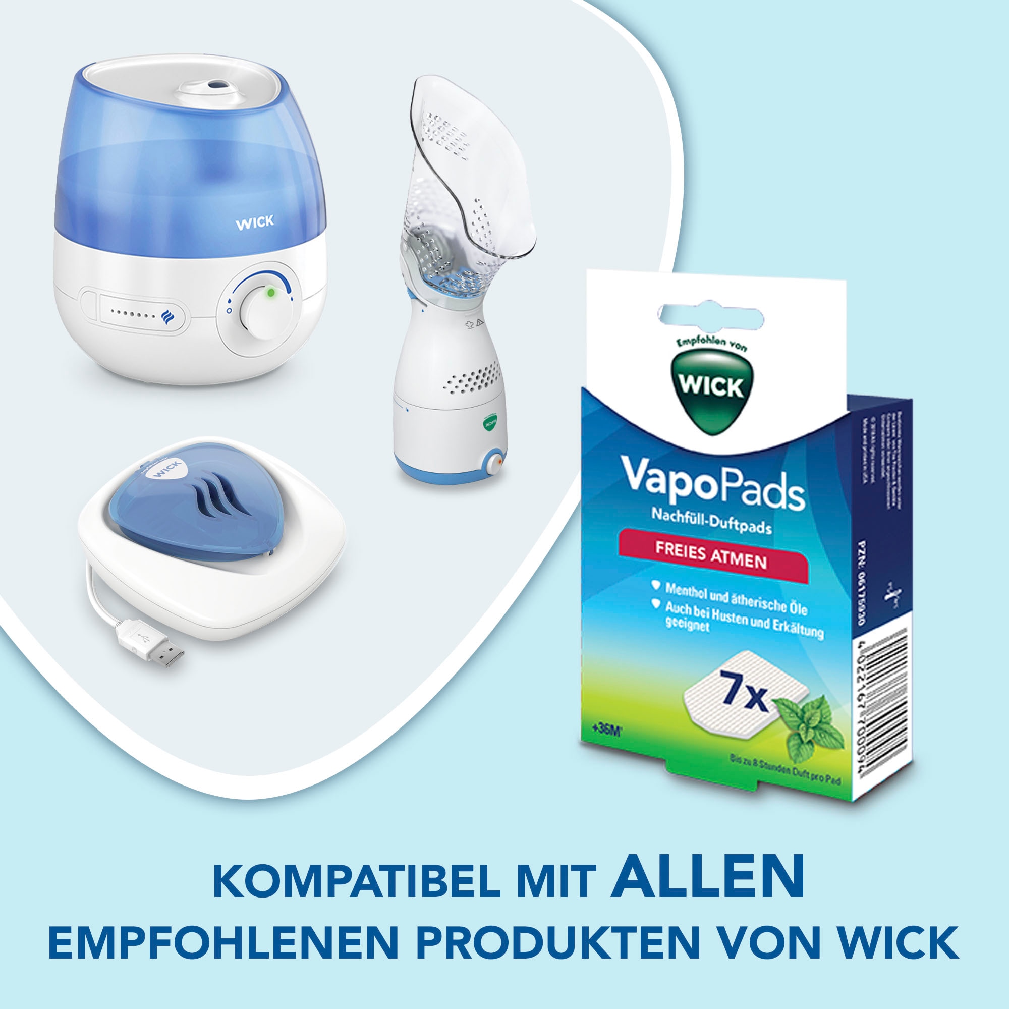 WICK Inhalations-Zusatz »VapoPads Menthol - VH7«, (Packung, 7 tlg.), Passen zu unseren Luftbefeuchtern, Inhalatoren & Diffusoren, 7er-Pack