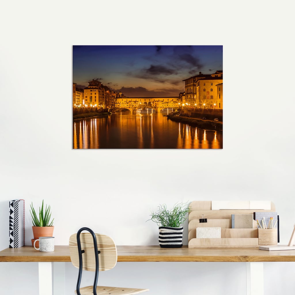 Artland Wandbild »FLORENZ Ponte Vecchio am Abend«, Florenz, (1 St.)