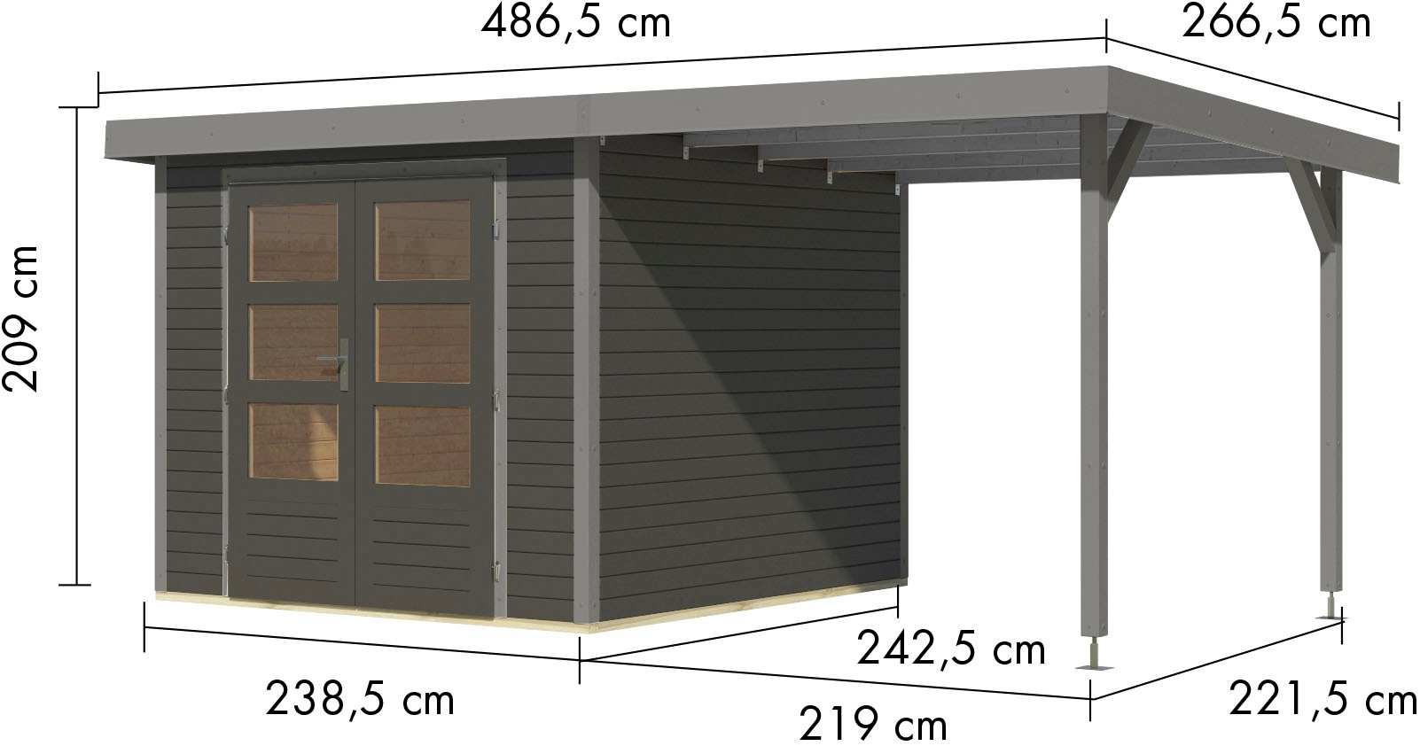Karibu Gartenhaus »Jupiter 3,5«, in verschiedenen Farben, mit Anbaudach 2,35 m breit