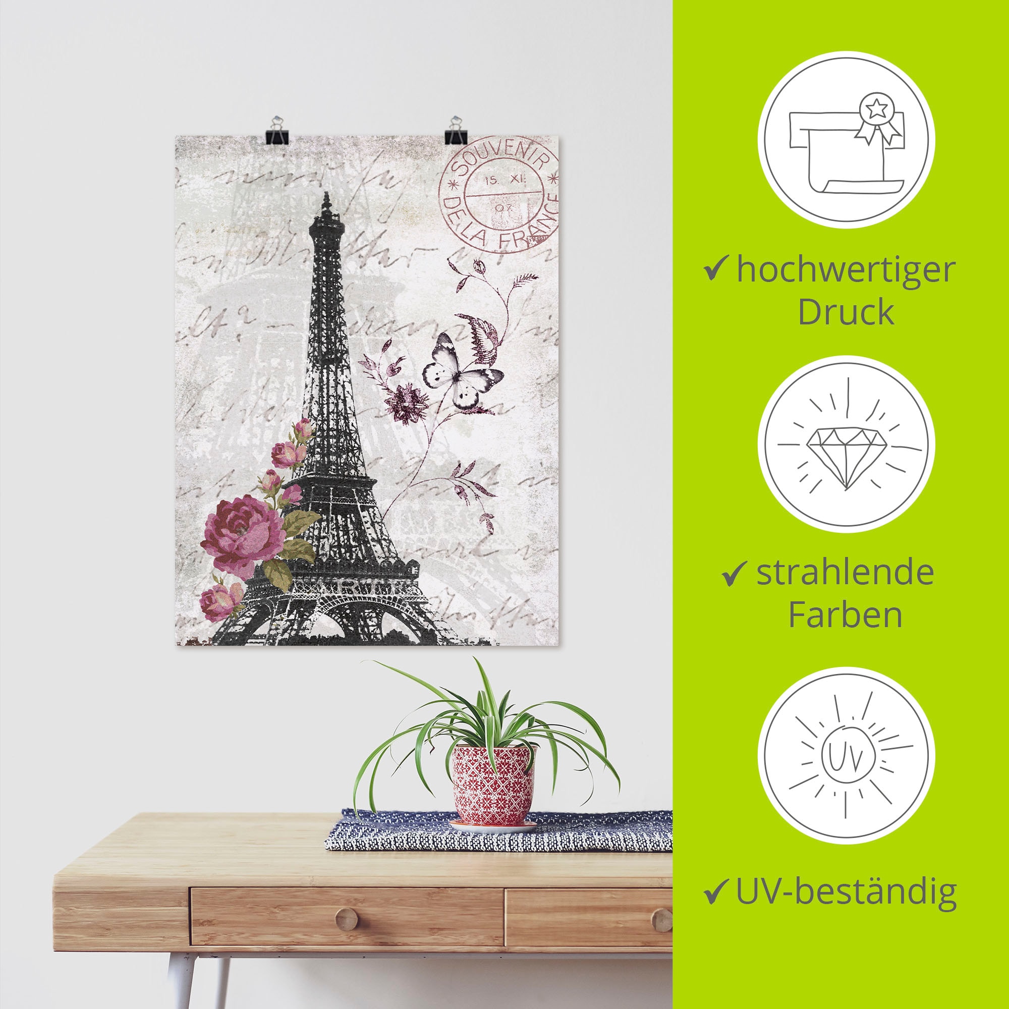 Artland Wandbild »Eiffelturm Grafik«, Bilder von Europa, (1 St.), als Alubild, Outdoorbild, Leinwandbild, Poster, Wandaufkleber