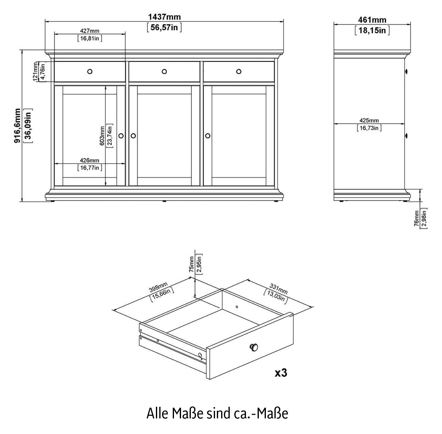 Home affaire Kommode »Paris«, mit vielen Staurammöglichkeiten und einer Rahmenoptik, Breite 143,7 cm