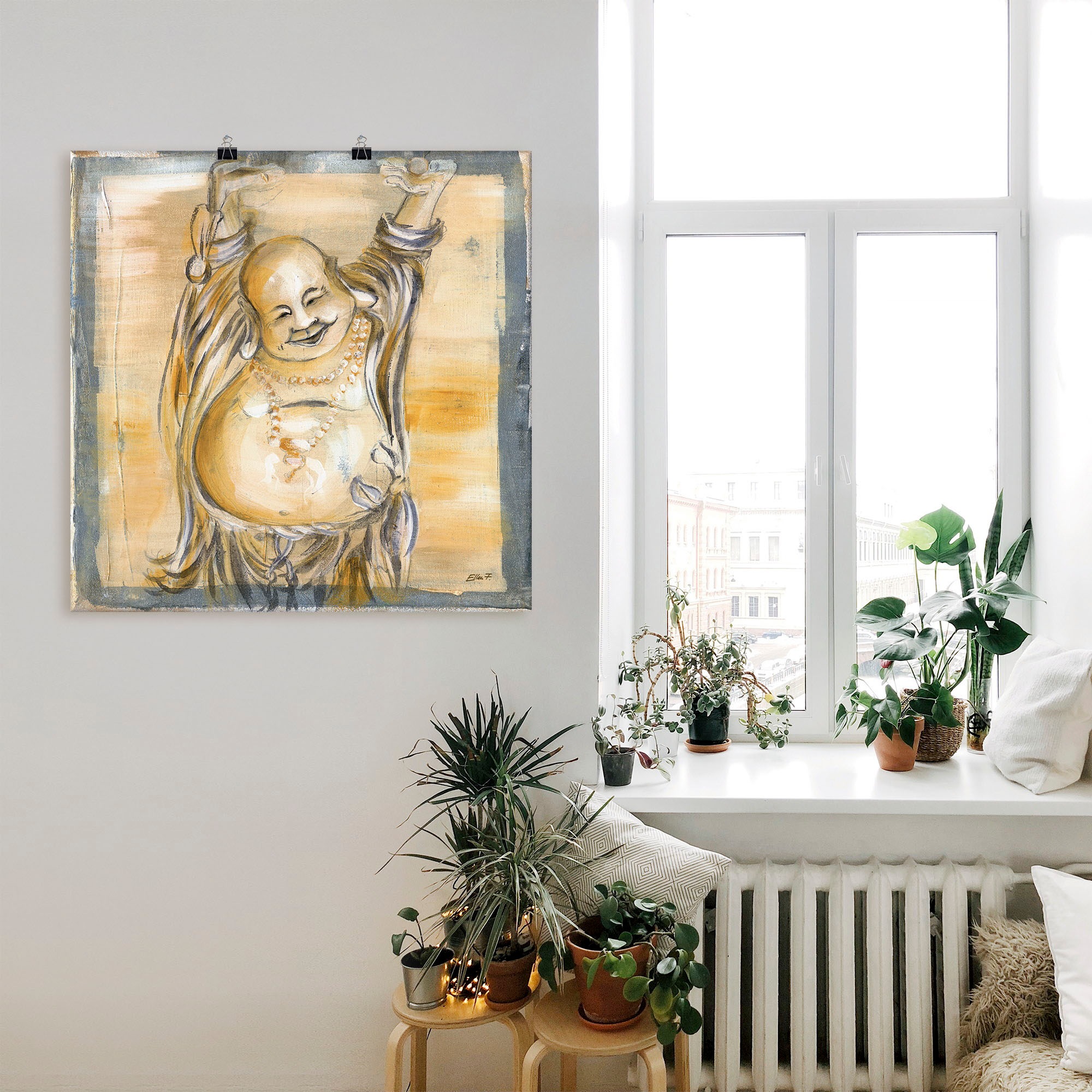 Artland Wandbild »Fröhlicher Buddha II«, Religion, (1 St.), als Alubild, Outdoorbild, Leinwandbild, Poster, Wandaufkleber