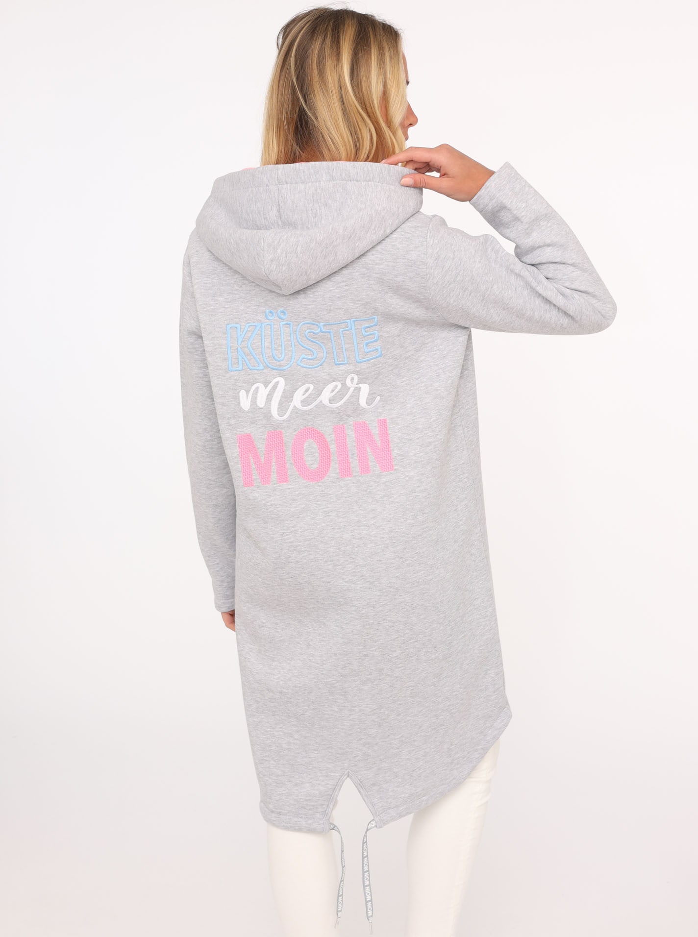 Zwillingsherz Jerseymantel »"Küste Meer Moin"«, mit Kapuze, Taschen, Front und Backmotiv Küste Meer Moin