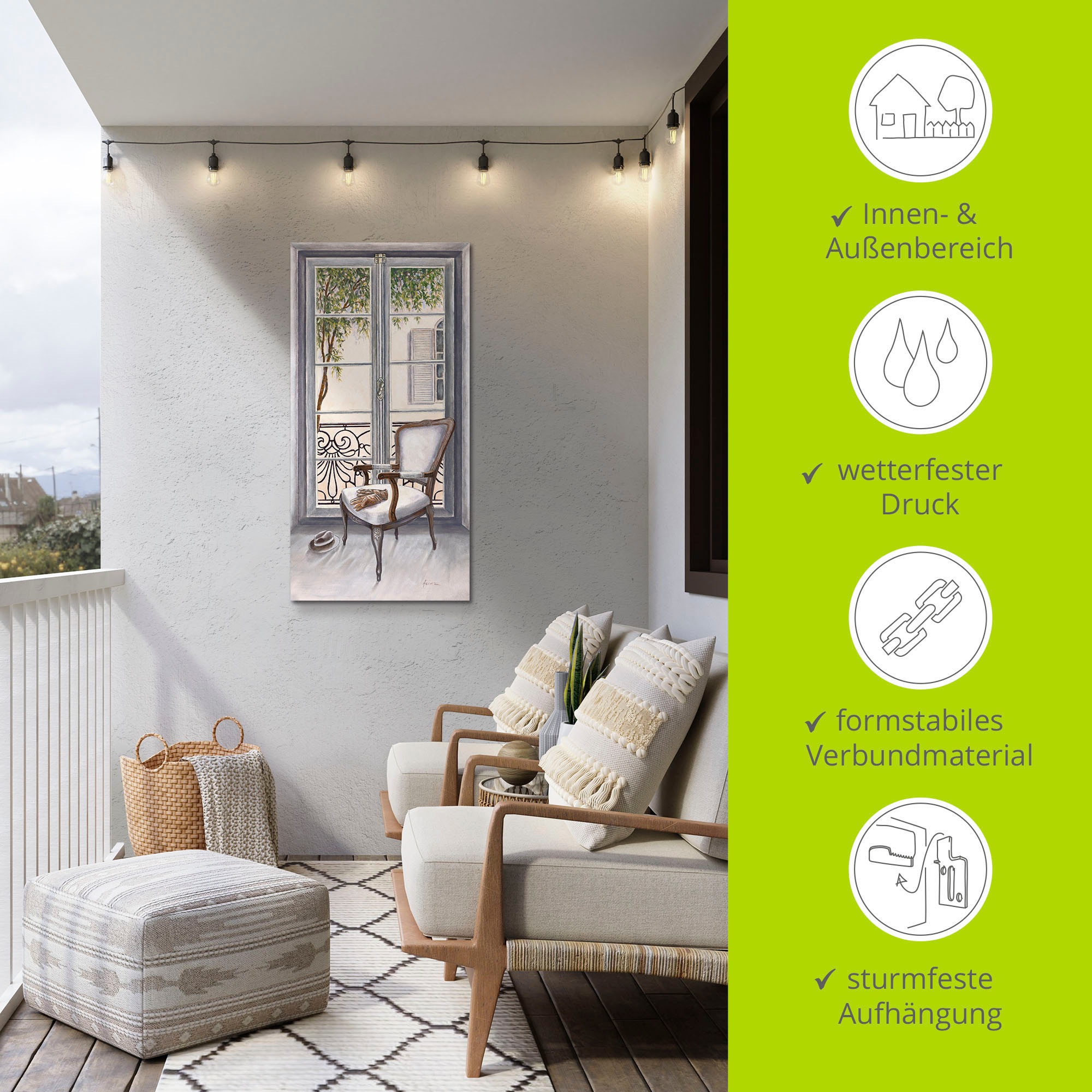 Artland Wandbild »Sessel vor einem Fenster«, Innenarchitektur, (1 St.), als Alubild, Outdoorbild, Leinwandbild, Poster, Wandaufkleber