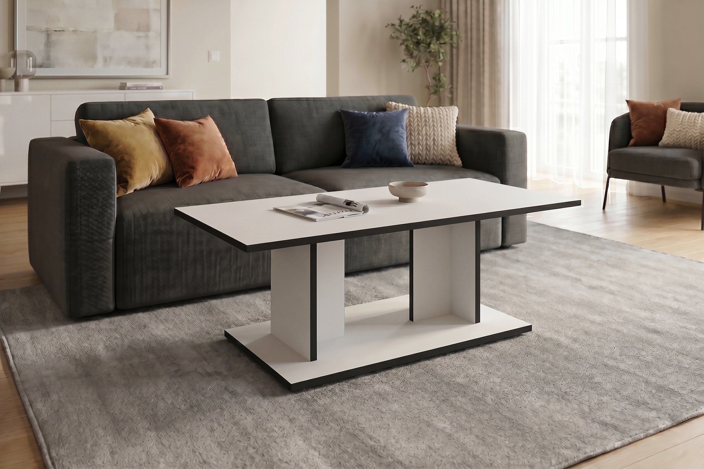 byLIVING Couchtisch »TOM« Eiche-Optik oder Weiß, Kante schwarz, Belastbarkeit 40 kg, B: 110 cm