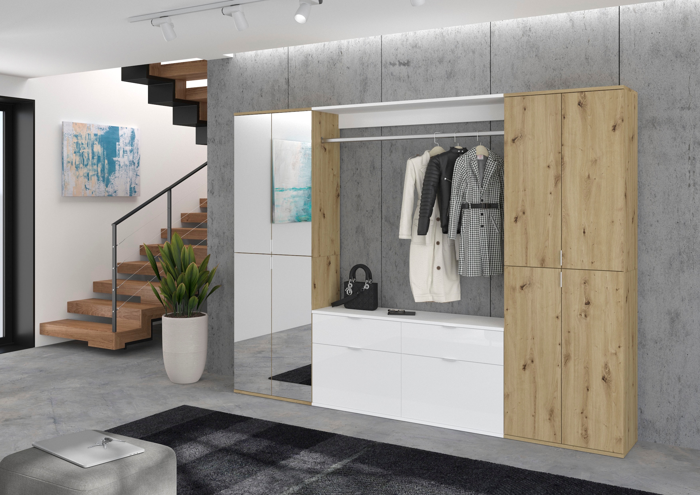 INOSIGN Garderoben-Set »Trondheim, Breite 243 cm, 5-teilig, bestehend aus:« Set, 4 Stk. tlg.