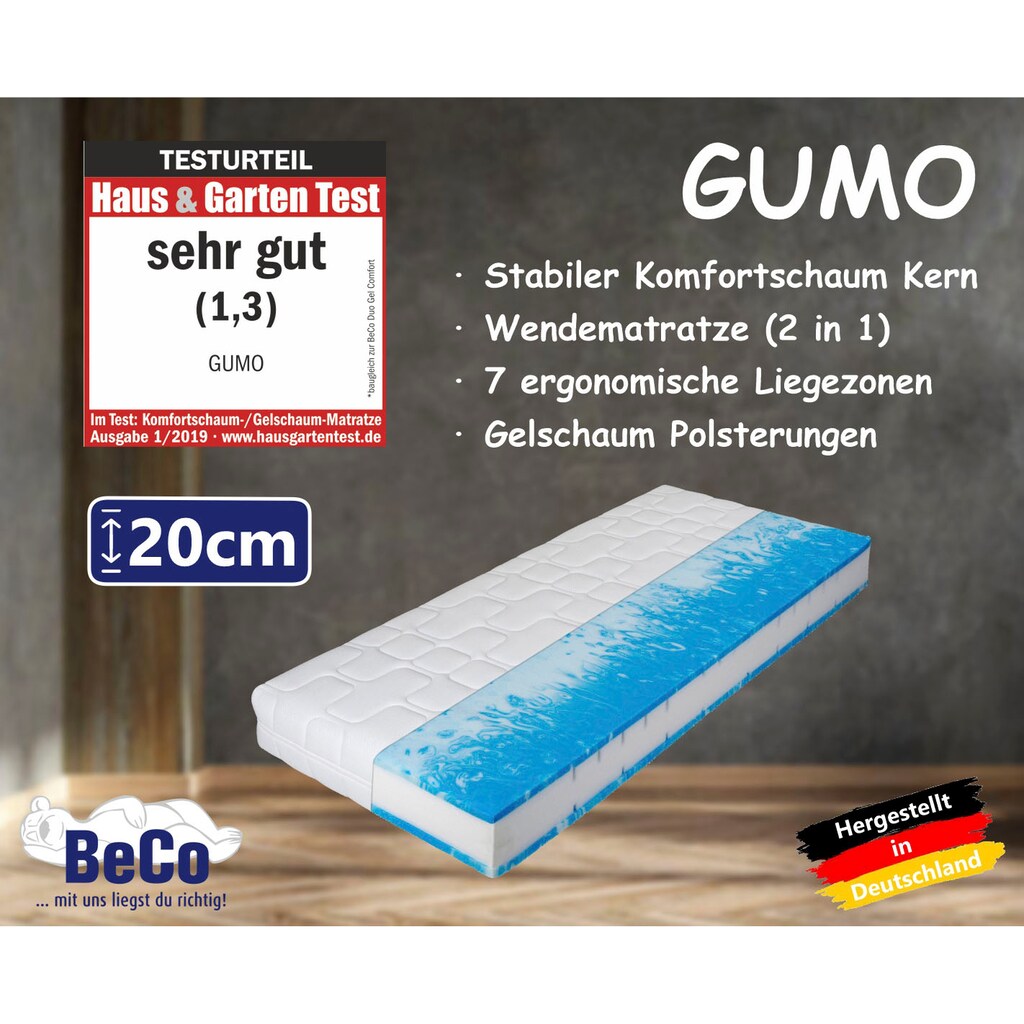 Beco Gelschaummatratze »GUMO«, 20 cm cm hoch, (1 St.), Matratze in diversen Größen erhältlich, hautfreundliche Matratze