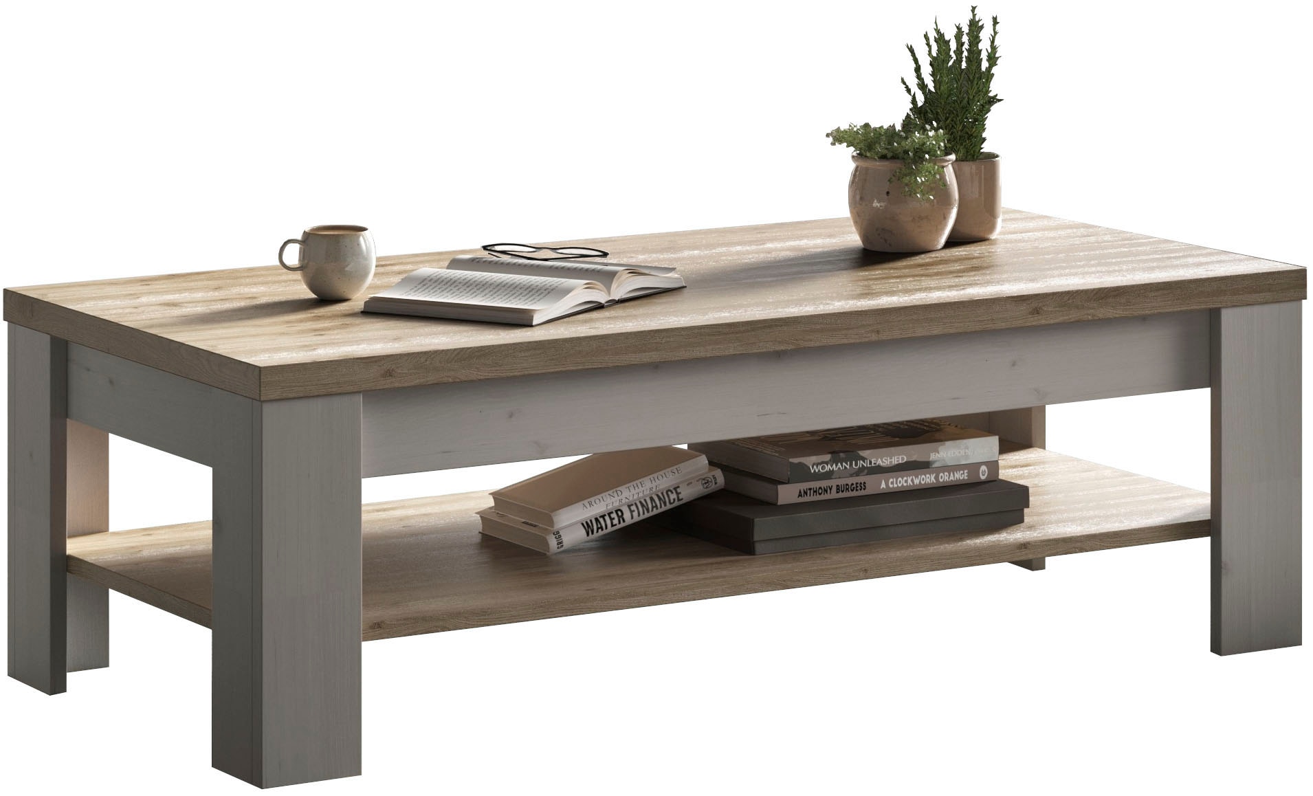 Home affaire Couchtisch »Country 110 x 68 cm, Wohnzimmertisch mit Ablageboden,«, Sofatisch, zweifarbig, rechteckig, Tischplattenstärke 38 mm