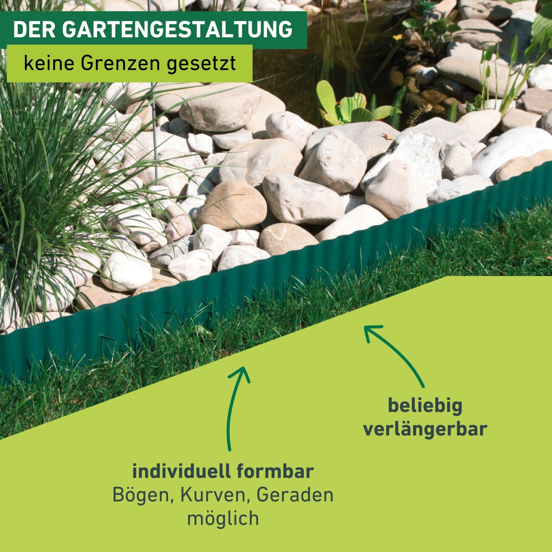 Windhager Rasenkante »zur Einfassung von Rasenflächen, grün« robuste Beeteinfassung, erhältlich in 15 cm x 9 m oder 20 cm x 9 m