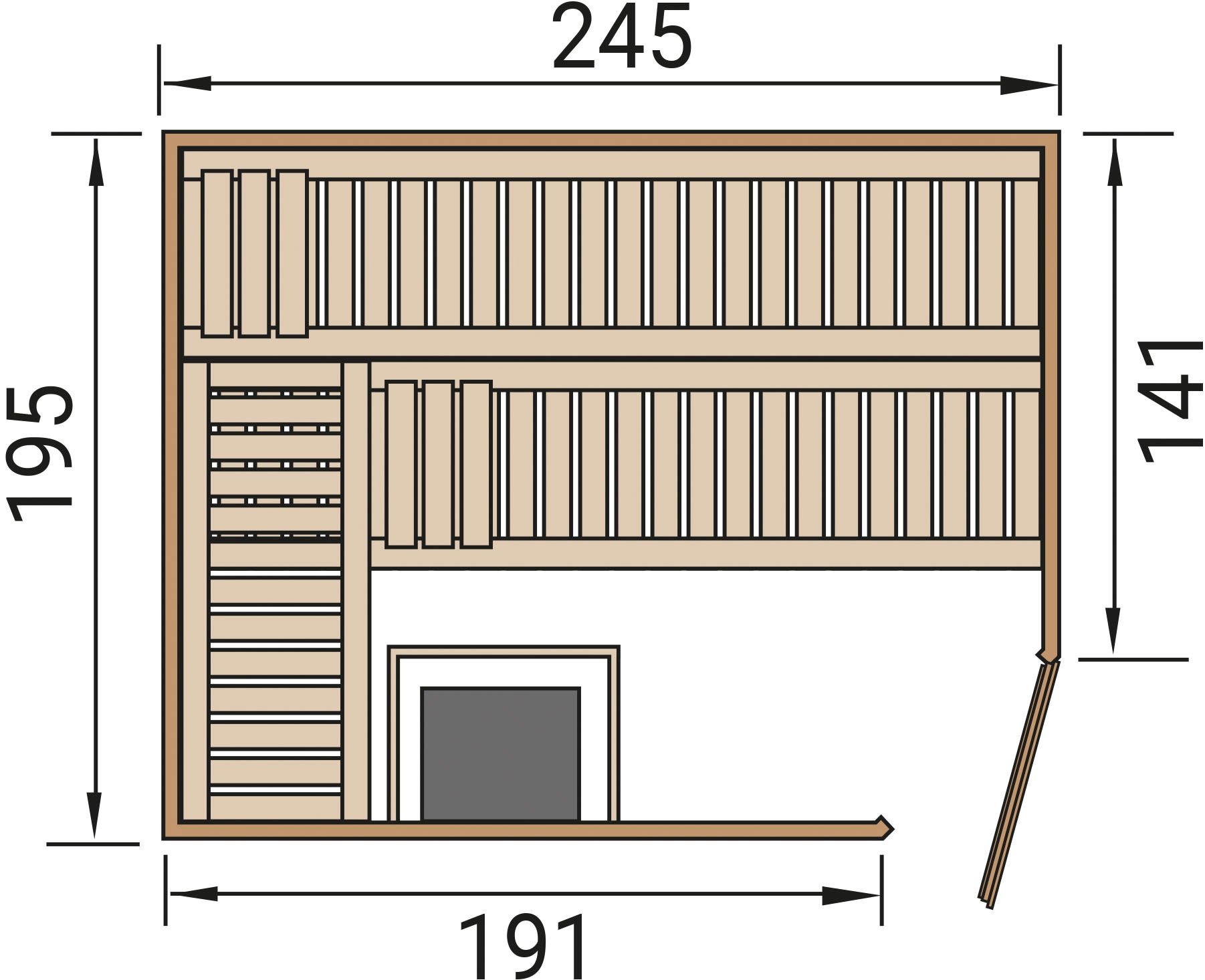 weka Sauna »Massivholzsauna TURKU 3« Blockbohlen, isolierte Holztür