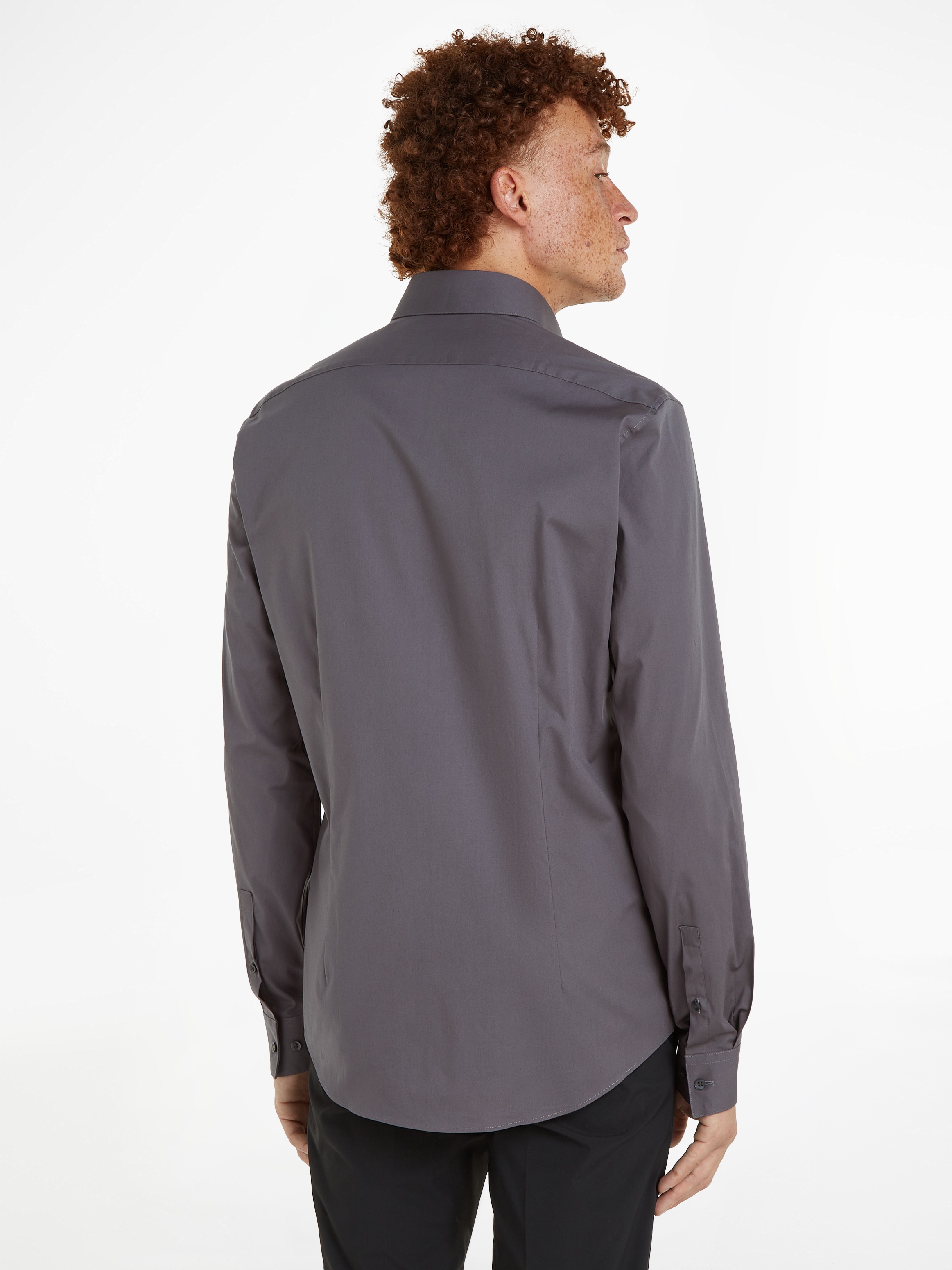 Calvin Klein Businesshemd »POPLIN STRETCH SLIM SHIRT«, mit Kentkragen, Logoprint auf Brusthöhe
