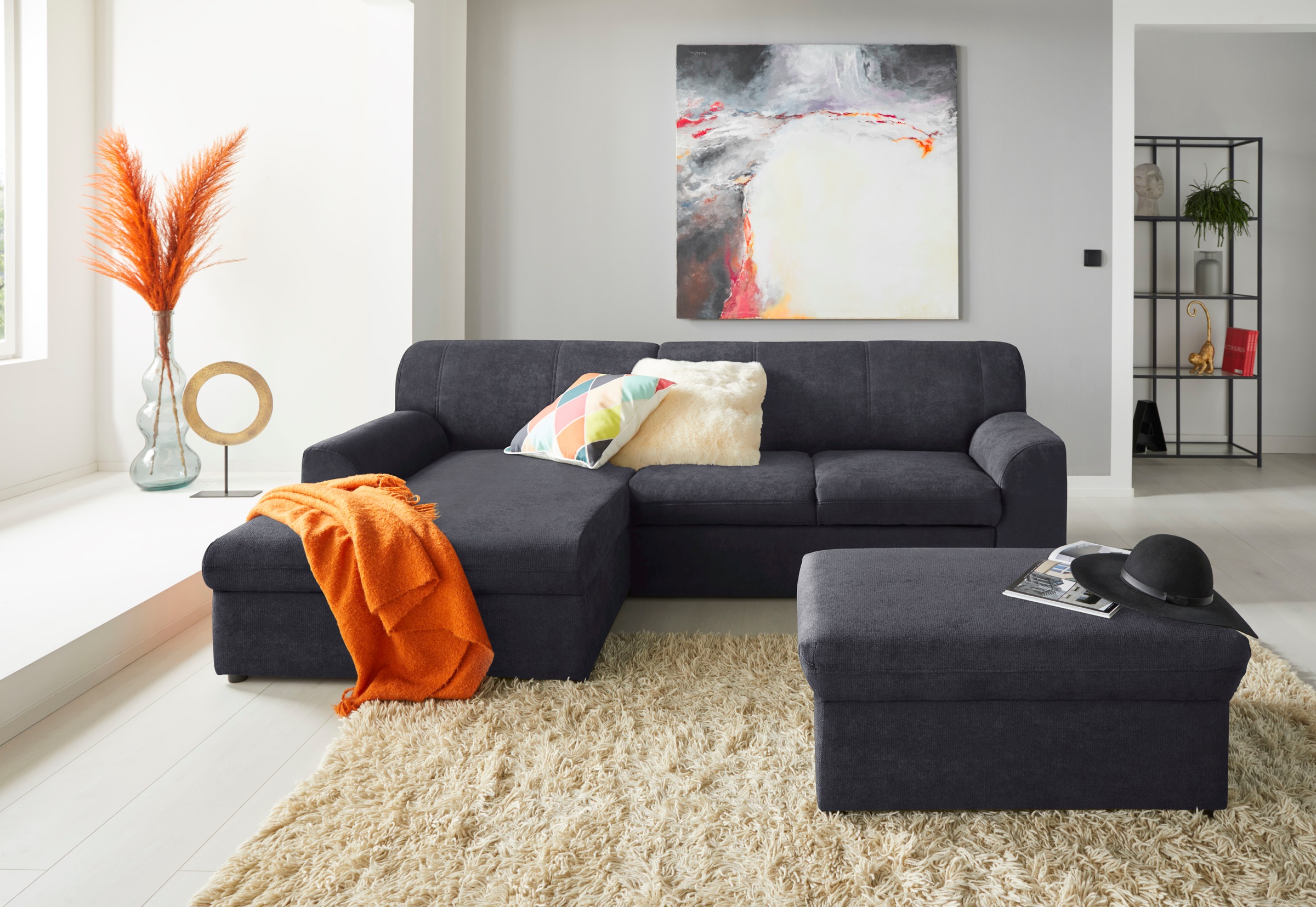 DOMO collection Ecksofa »Topper, elegant und zeitlos, kompaktes Stellmaß 245/155cm, L-Form«, mit Recamiere, wahlweise mit Schlaffunktion