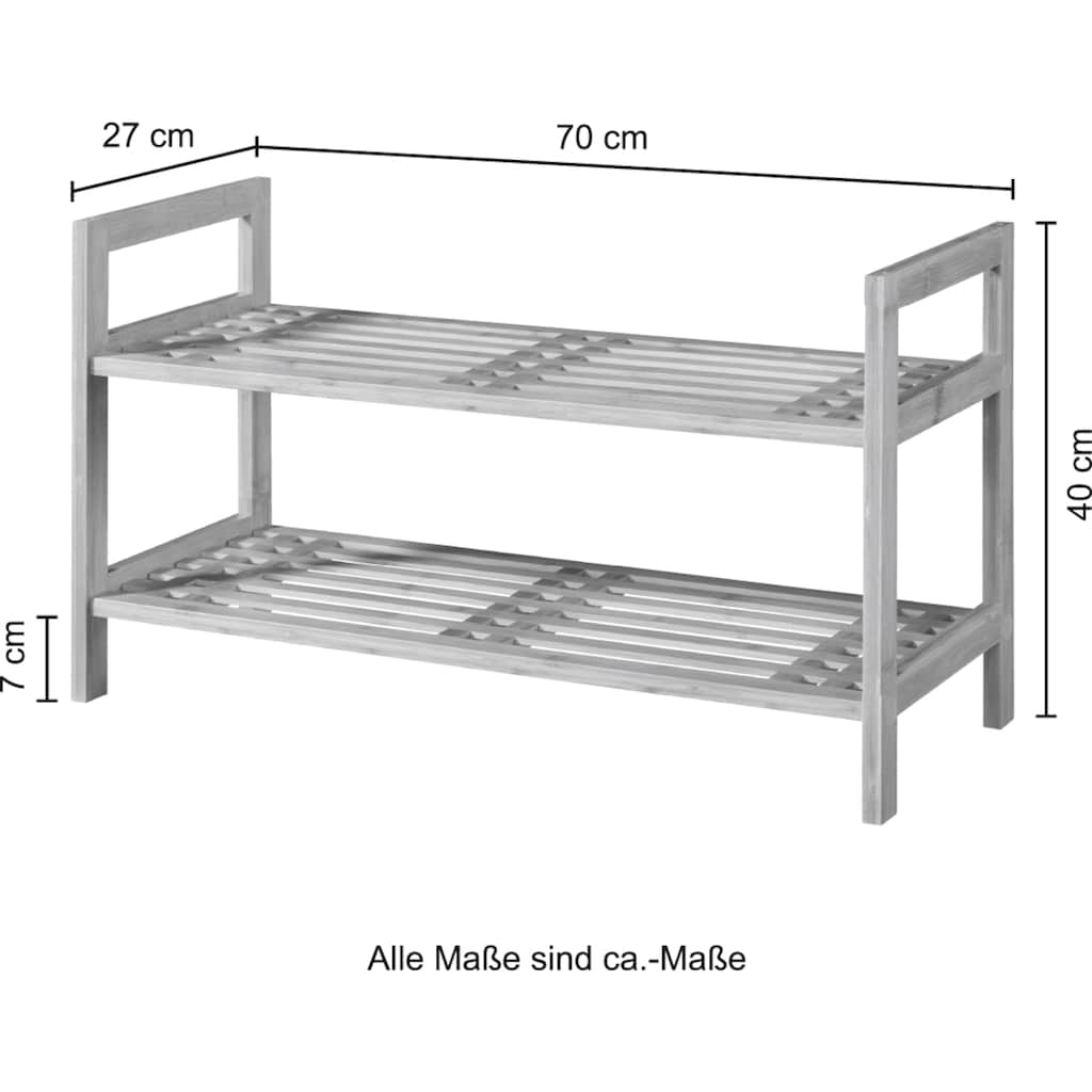 welltime Schuhregal »Bambus«, Breite 70 cm, Regal mit 2 Ablagen, Stapelregal aus Bambus