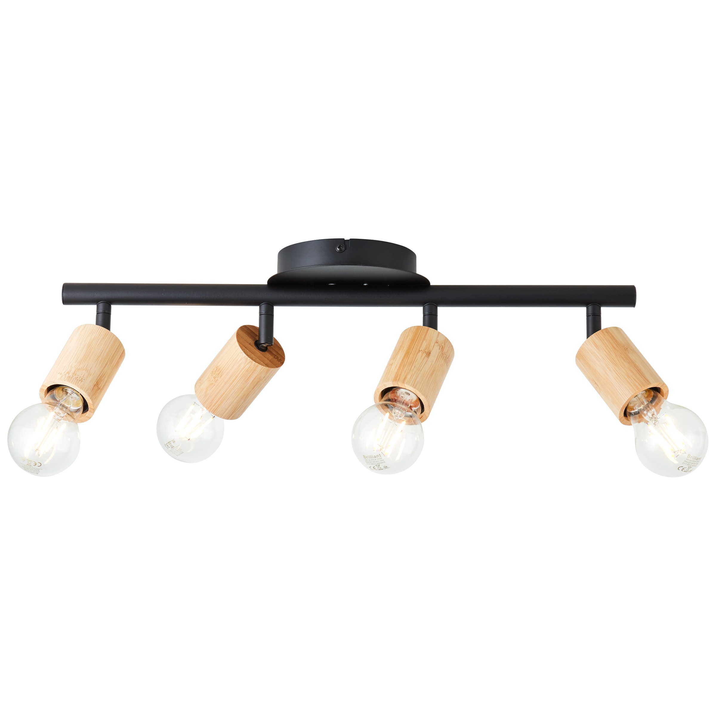 Brilliant Deckenstrahler »Tiffany«, 4 flammig, Leuchtmittel E27 | ohne Leuchtmittel, Deckenstrahler, 12 x 49 x 14 cm, E27, schwenkbar, Metall/Holz, schwarz