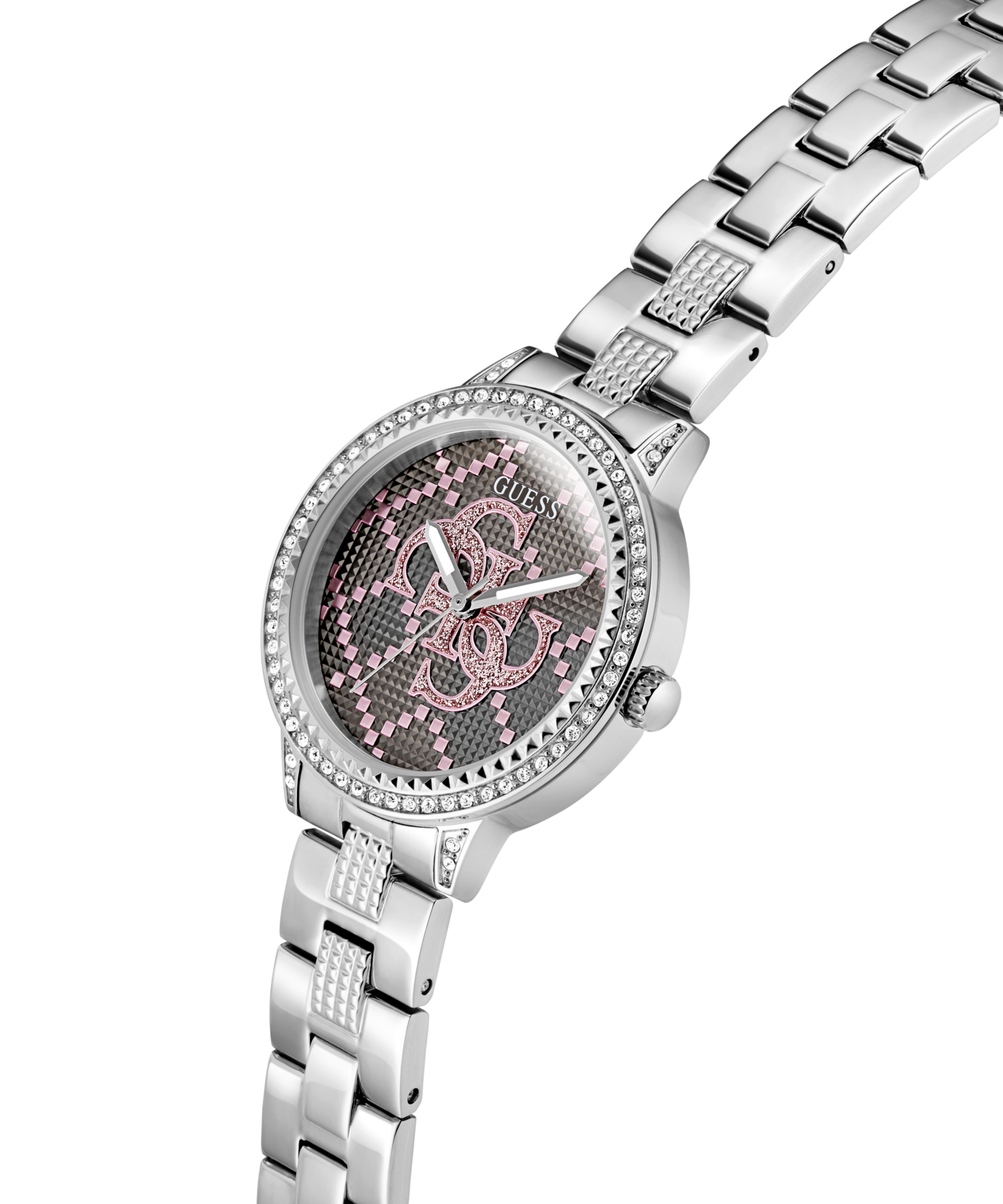 Guess Quarzuhr »G LACE«, Armbanduhr, Damenuhr, Edelstahlarmband, Kristallsteine