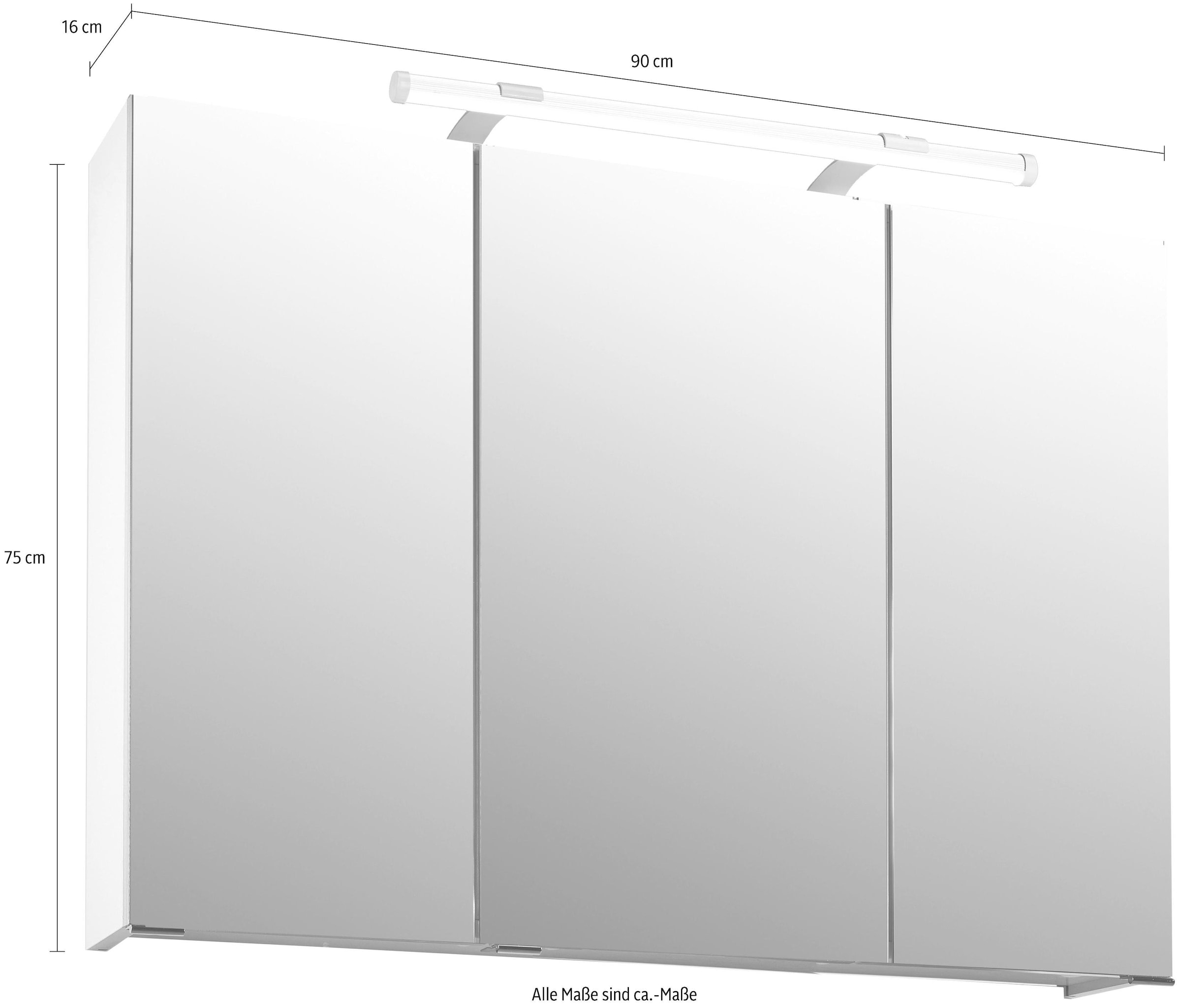 Schildmeyer Spiegelschrank »Dorina, mit höhenverstellbaren Glasböden made in Germany«, Breite 70 cm, 3-türig, LED-Beleuchtung, Schalter-/Steckdosenbox